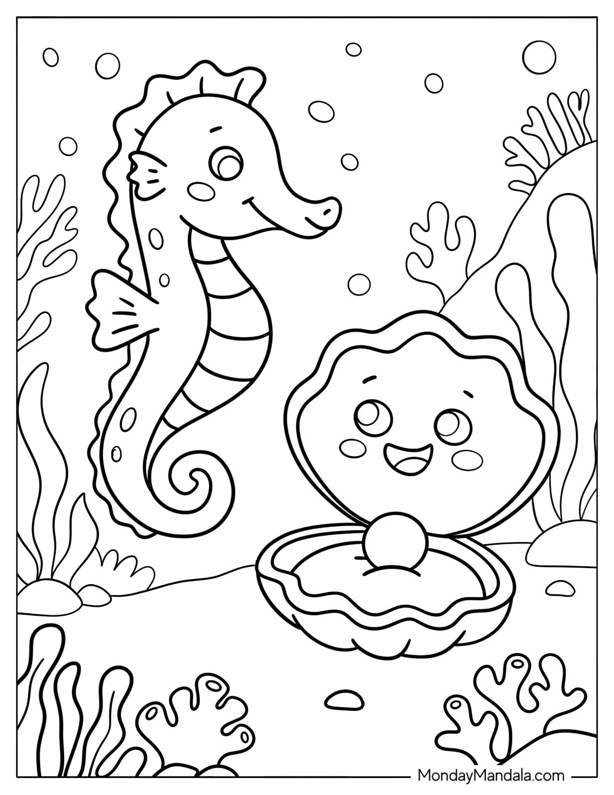 Baby Seahorse Talking to an Oyster with a Pearl