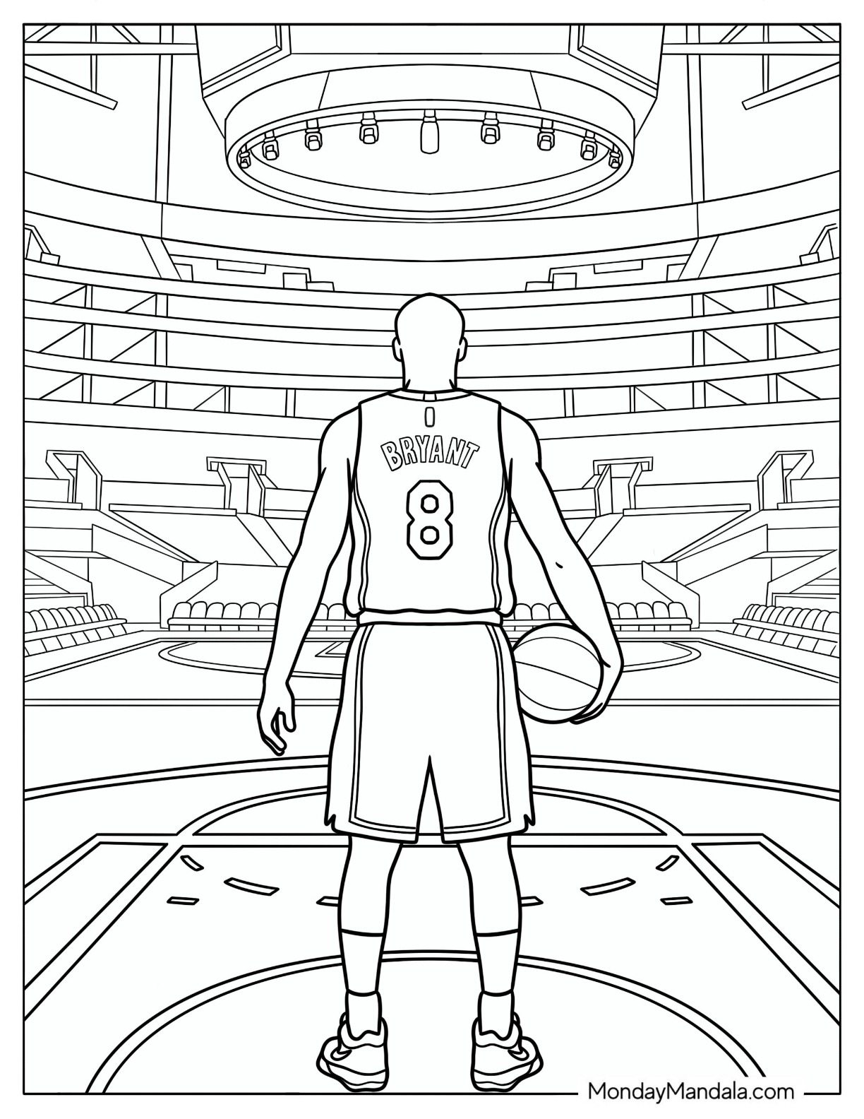 Back View of Kobe Bryant in an Empty Stadium Coloring Sheet