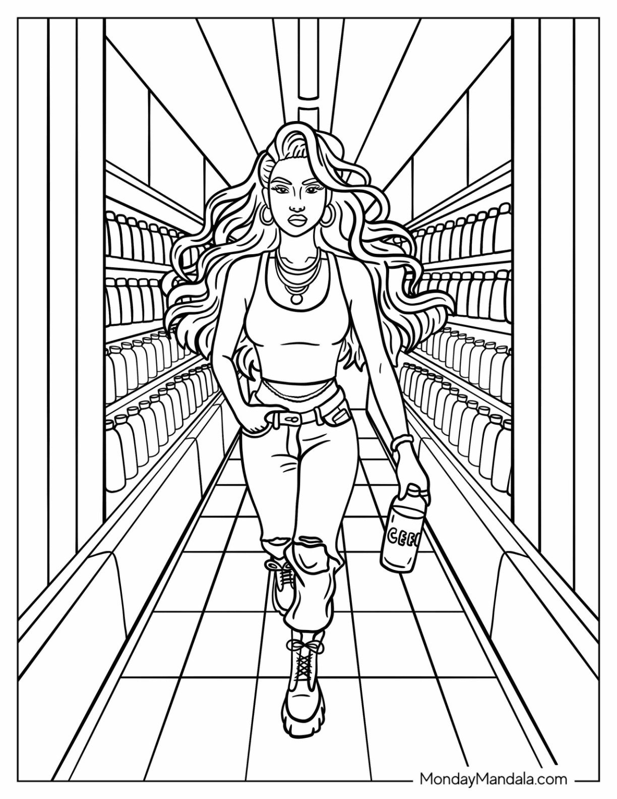 Baddie Coloring Page in a Tank Top and Jeans