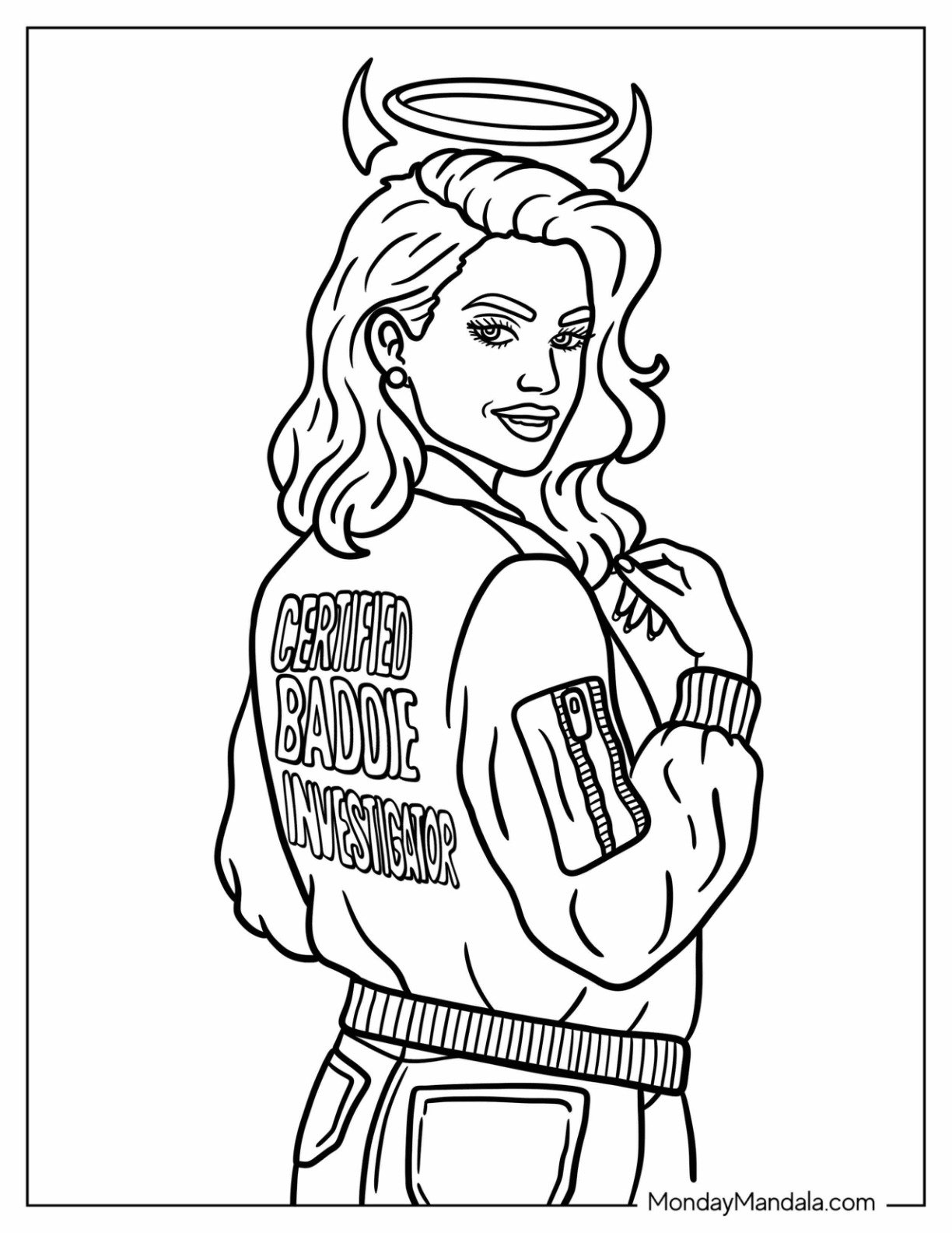 Baddie Coloring Page with Halo and Devil Horns