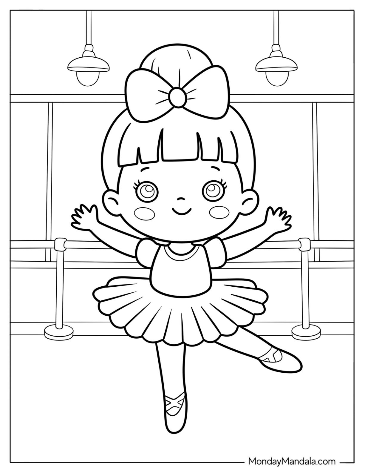 Ballerina Coloring Page Balancing on One Leg in Dance Class For Preschoolers