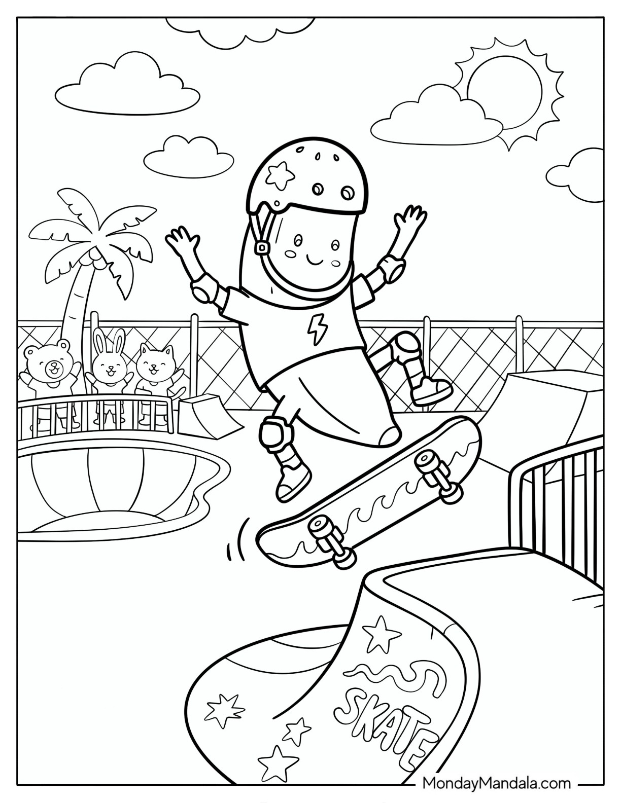 Banana Skateboarder in the Air Coloring Sheet