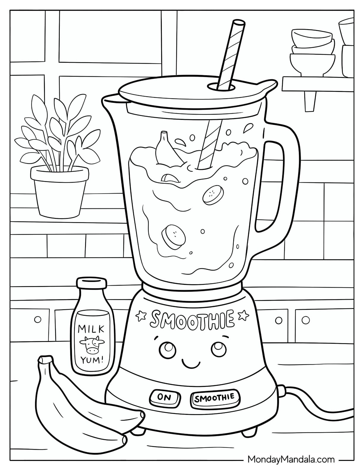 Banana Smoothie in a Blender Coloring Page