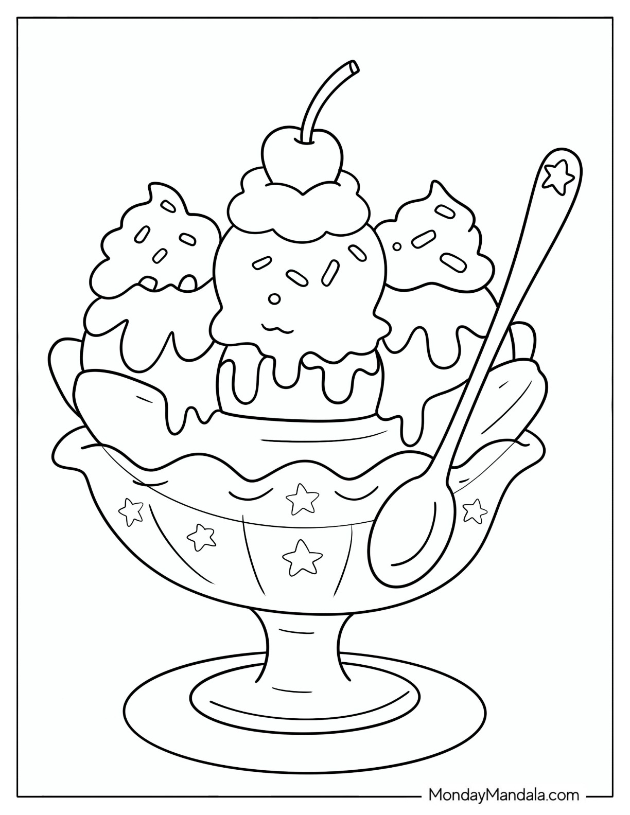 Banana Split Ice Cream Coloring Sheet for Kids