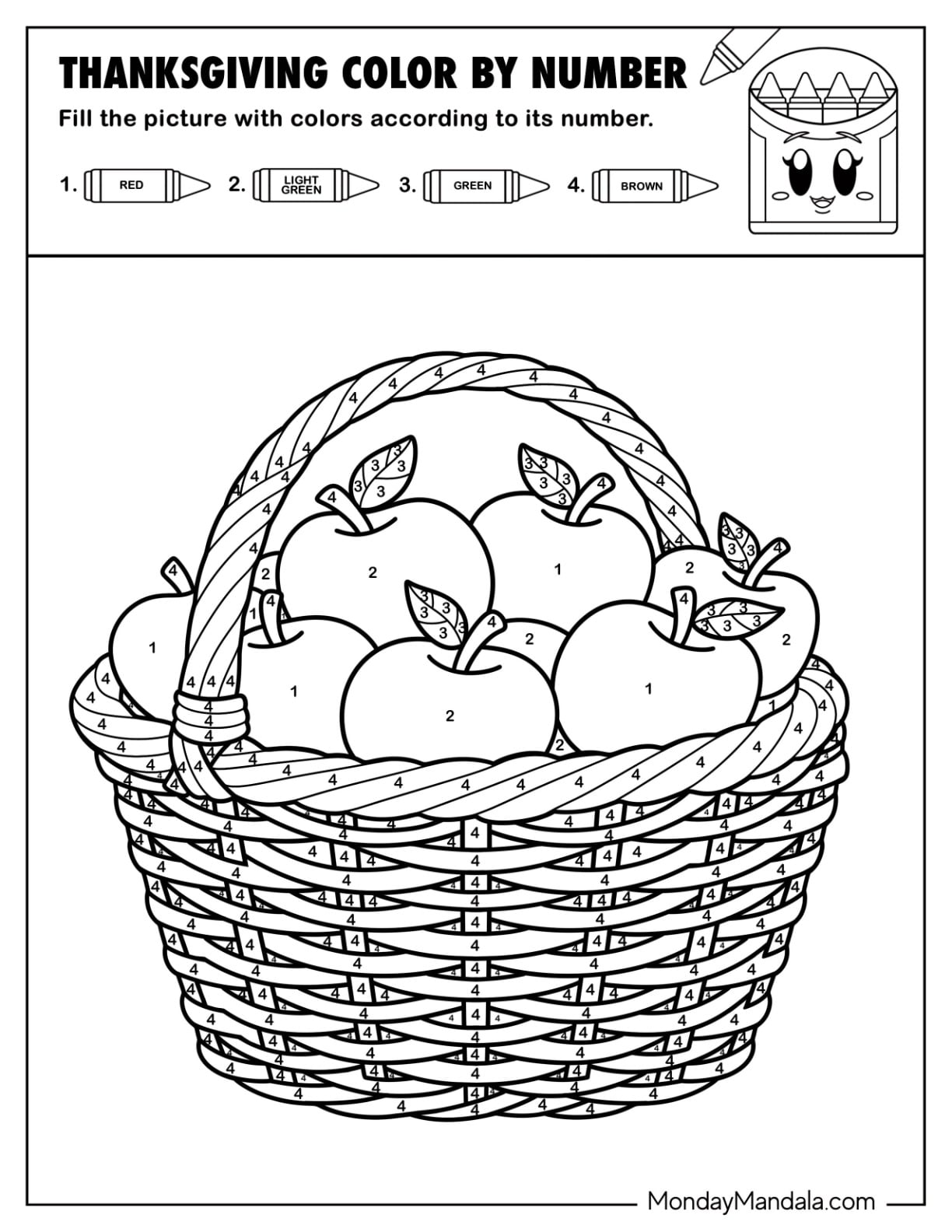 Basket Full of Apples Thanksgiving Color By Number