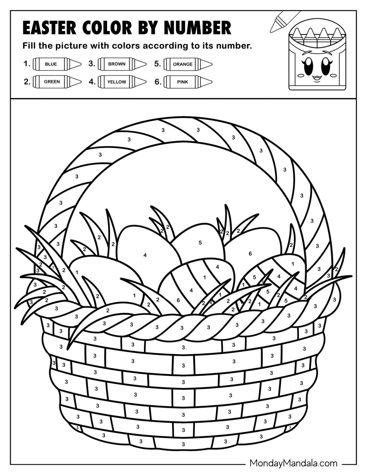 Basket Full of Easter Eggs Color by Number