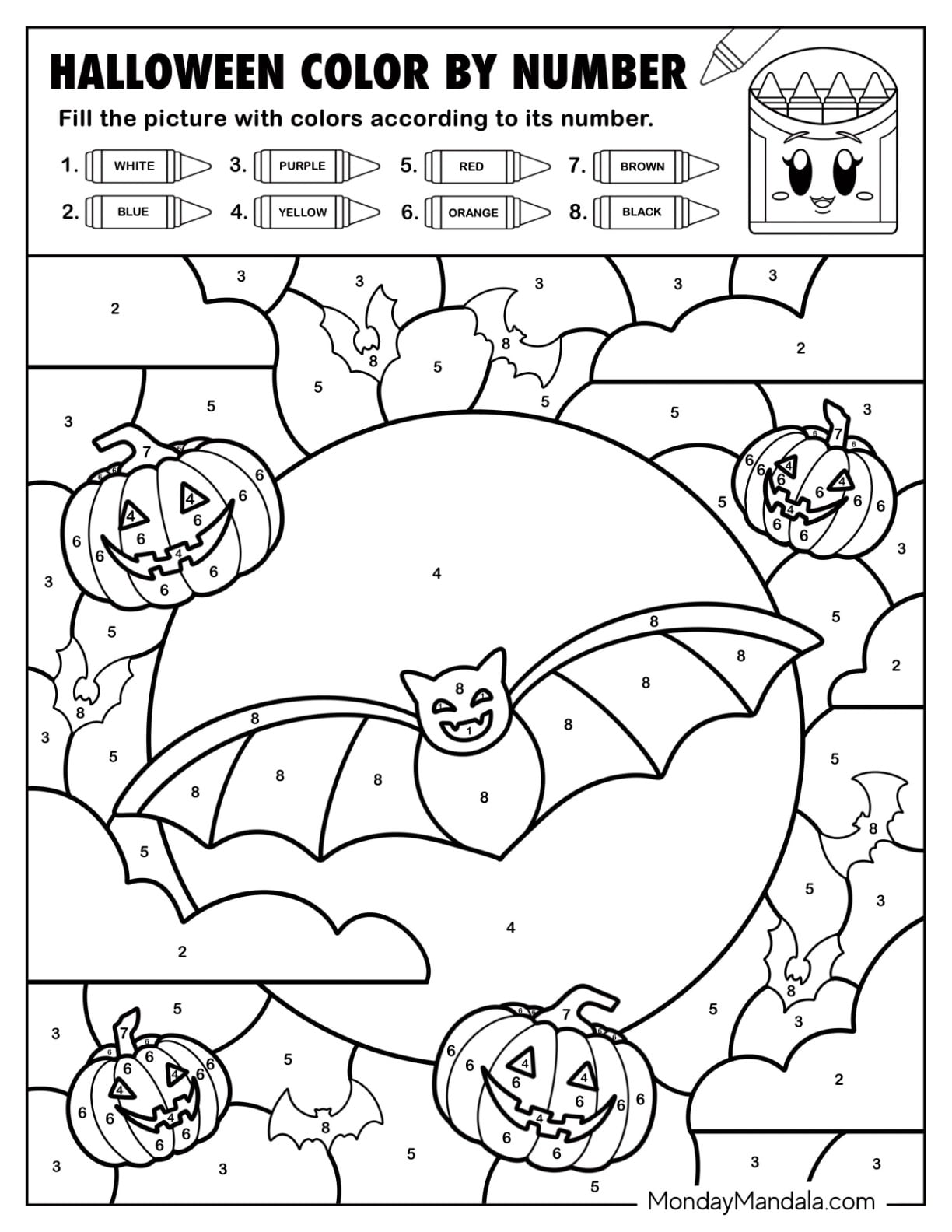 Bats and Pumpkins Halloween Color by Number