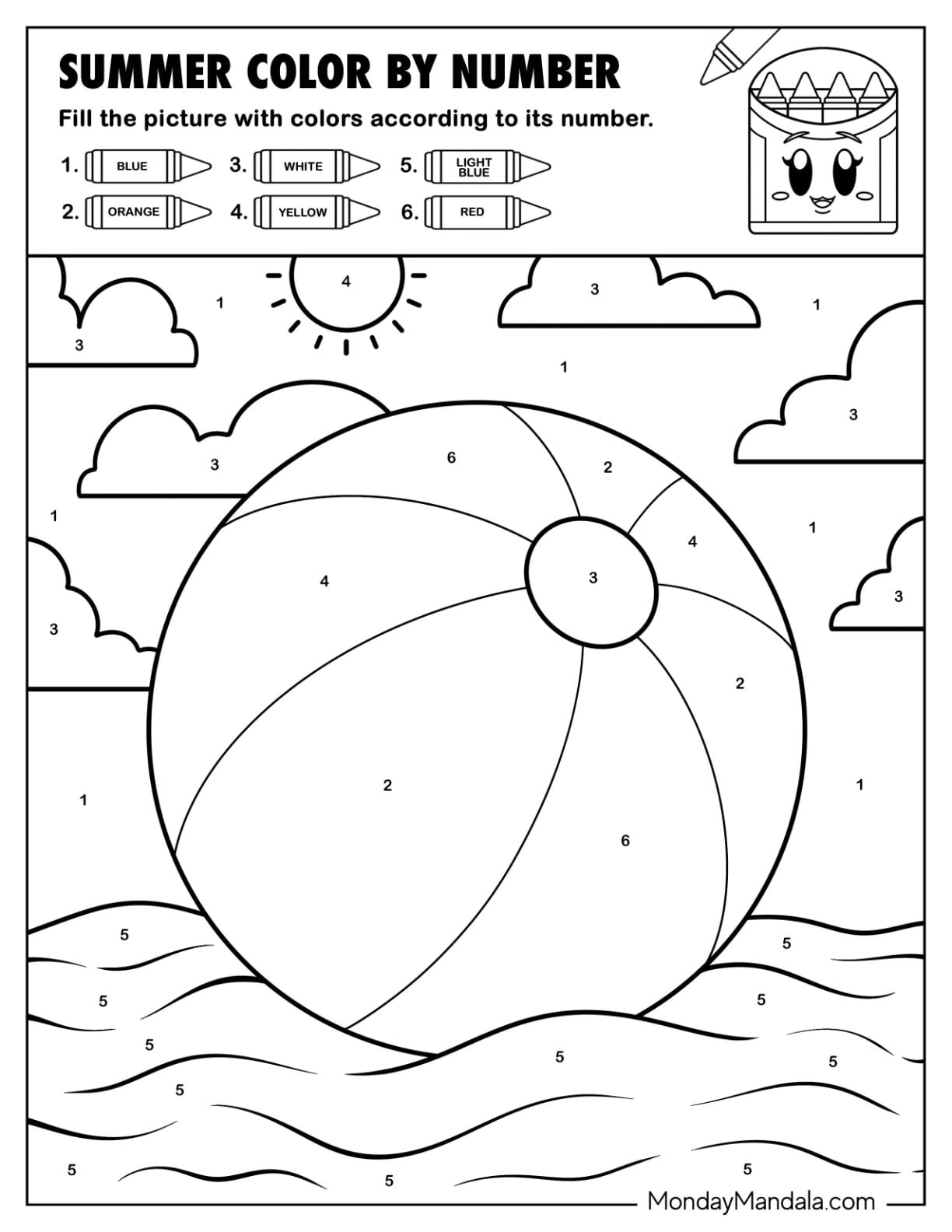 Beach Ball Summer Color by Number for Kids