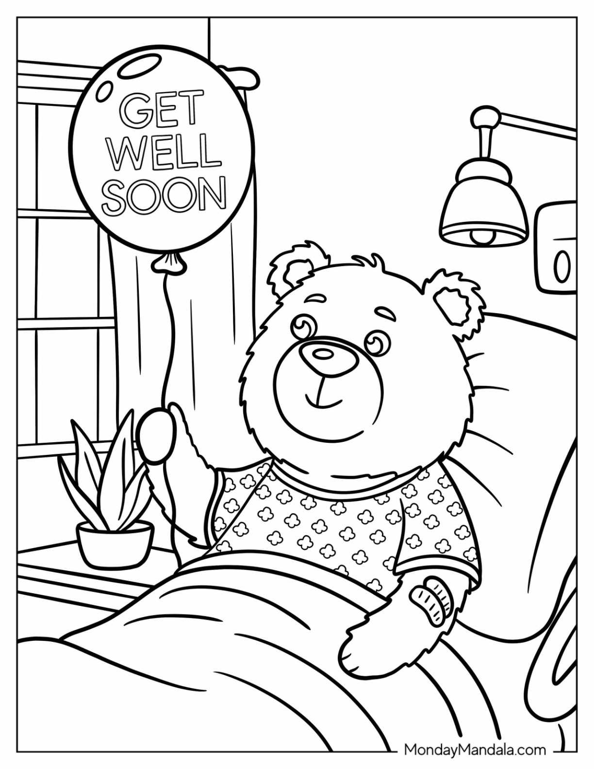 Get Well Soon Dinosaur Coloring Page