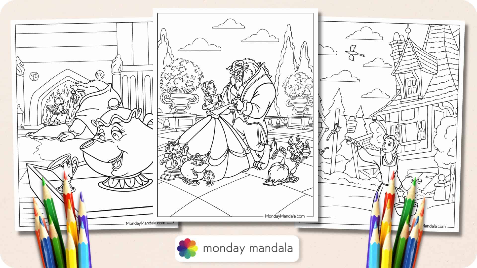 disney beauty and the beast rose coloring pages