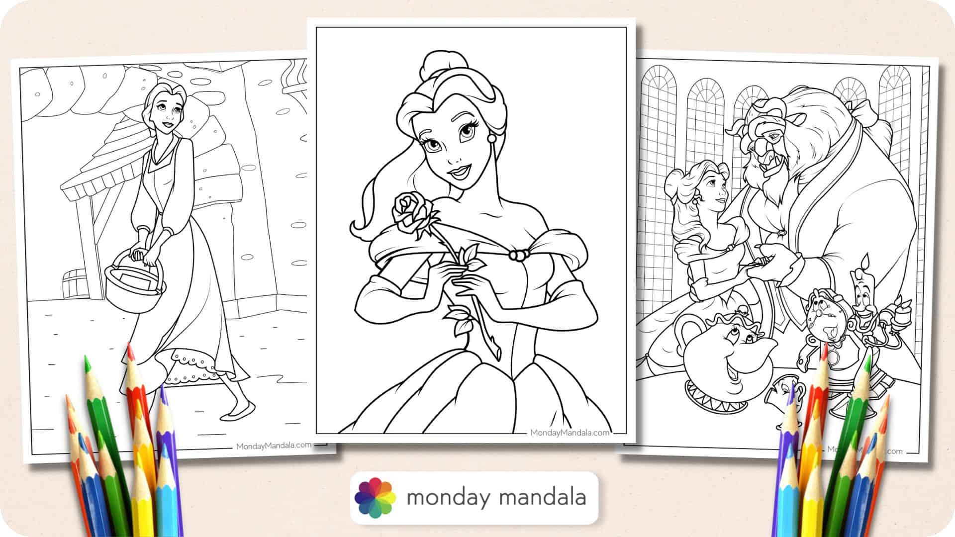 belle coloring page high quality