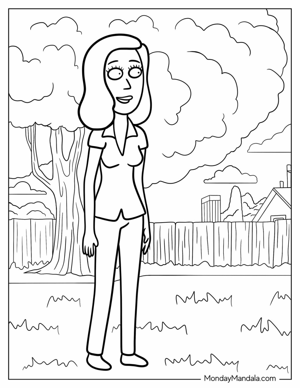Rick and Morty Coloring Page Of Beth Smith in the Yard