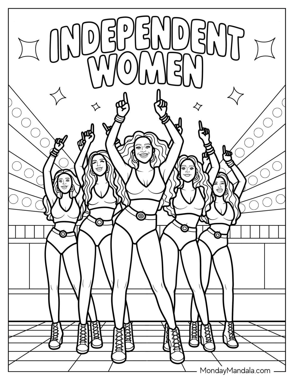 Beyoncé Coloring Page Leading Powerful Dance Crew With ‘Independent Women’ Banner