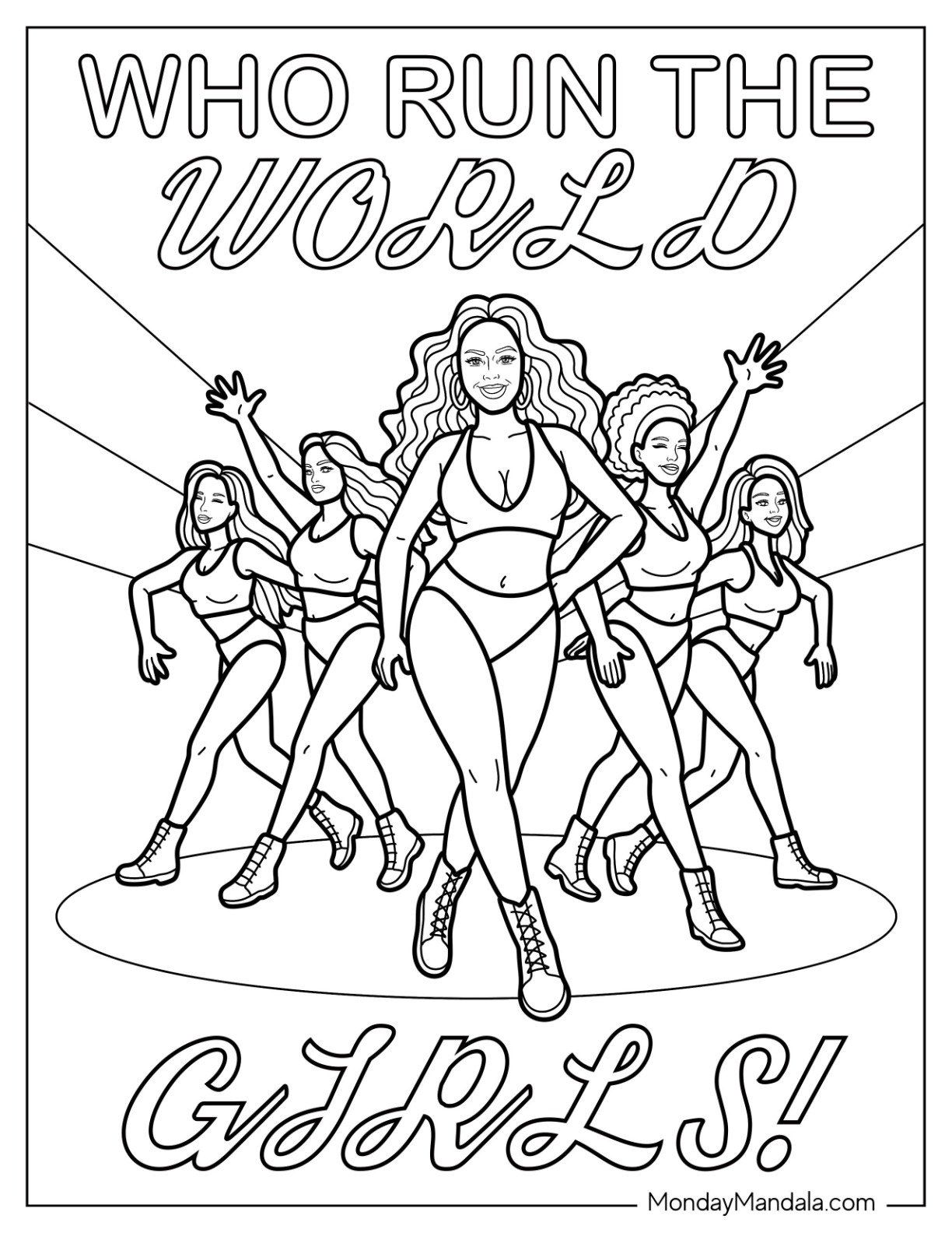Beyoncé Coloring Page Performing ‘Who Run the World’ With Fierce Backup Dancers