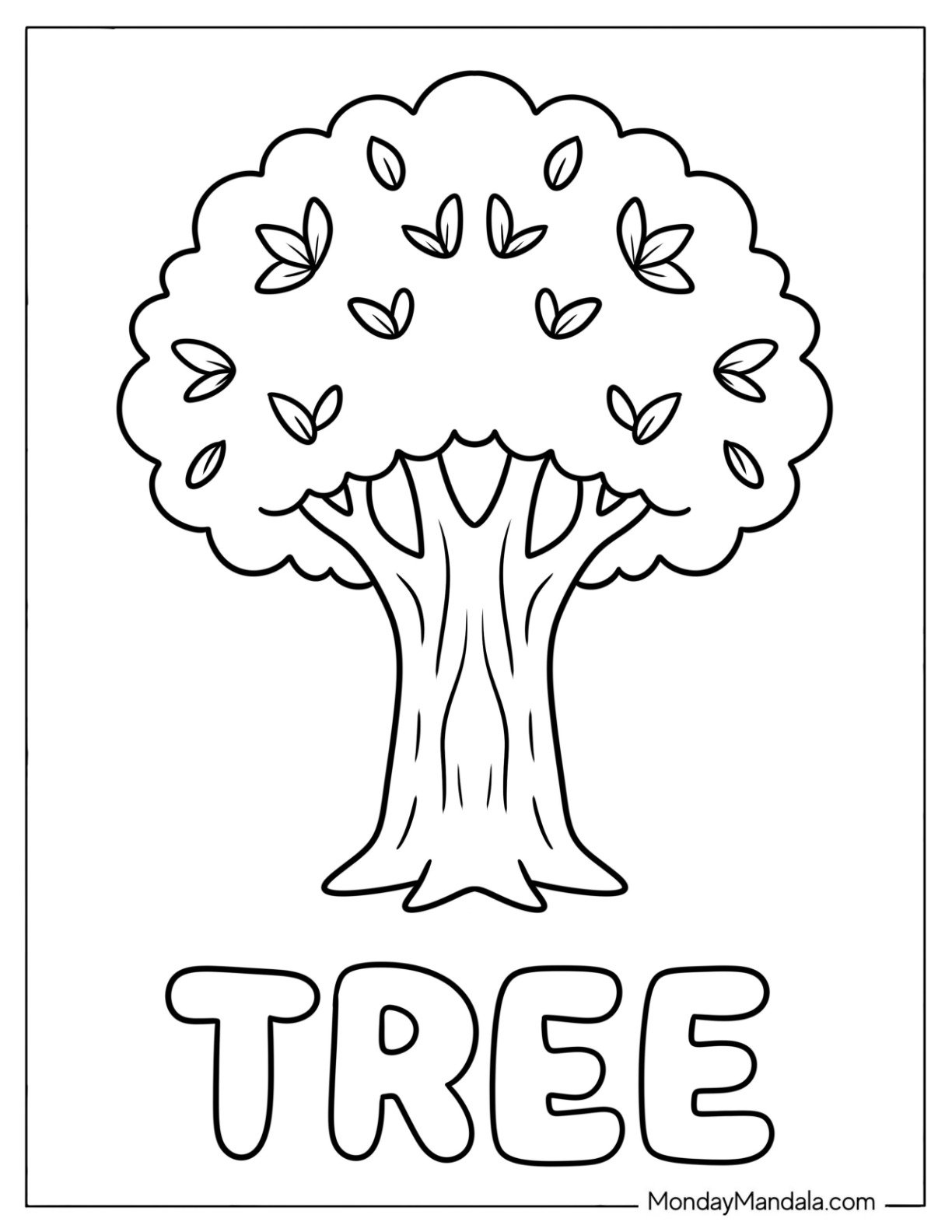 Big Tree with Fluffy Leaves Coloring Page