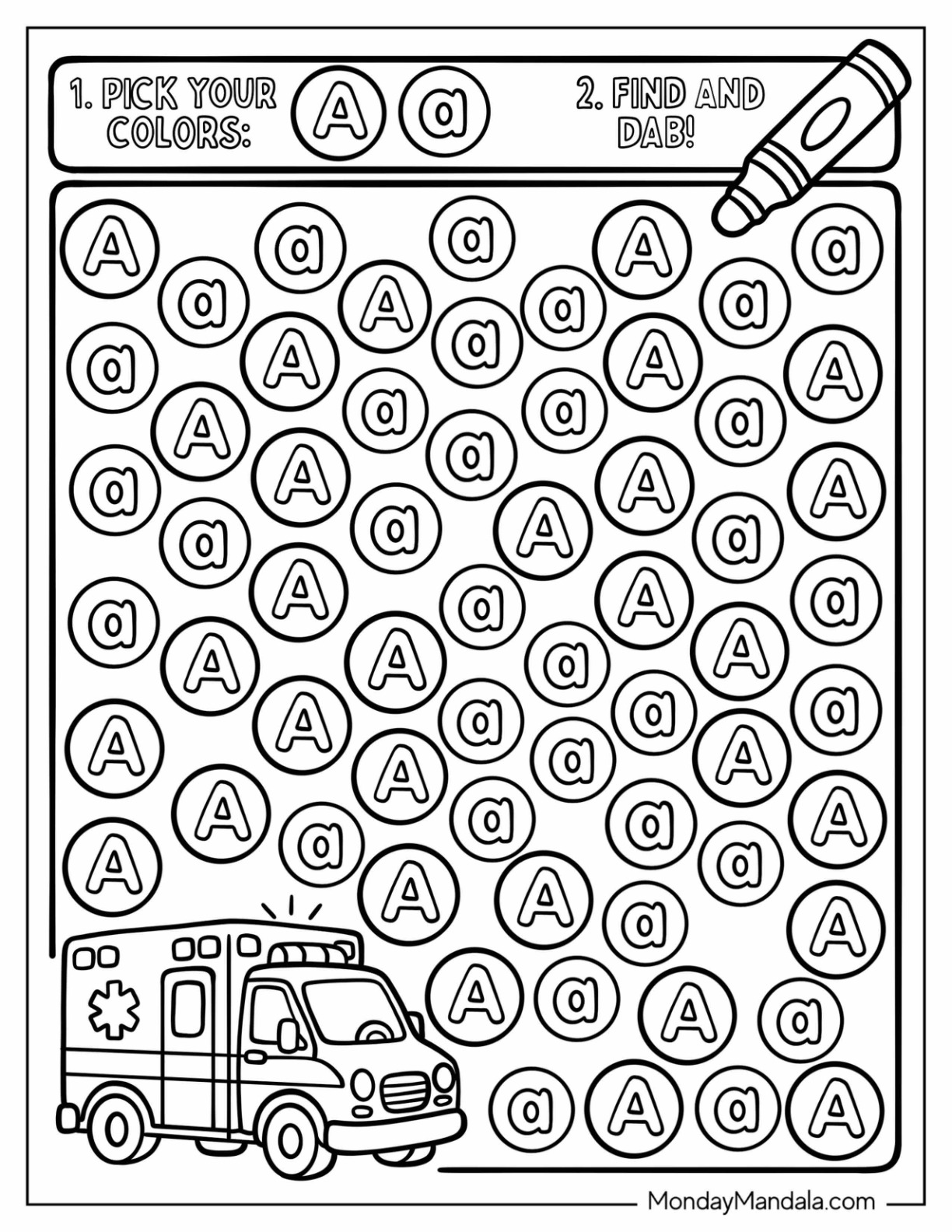 Big and Small Letter A Coloring Page Pick Your Colors Worksheet for Kids