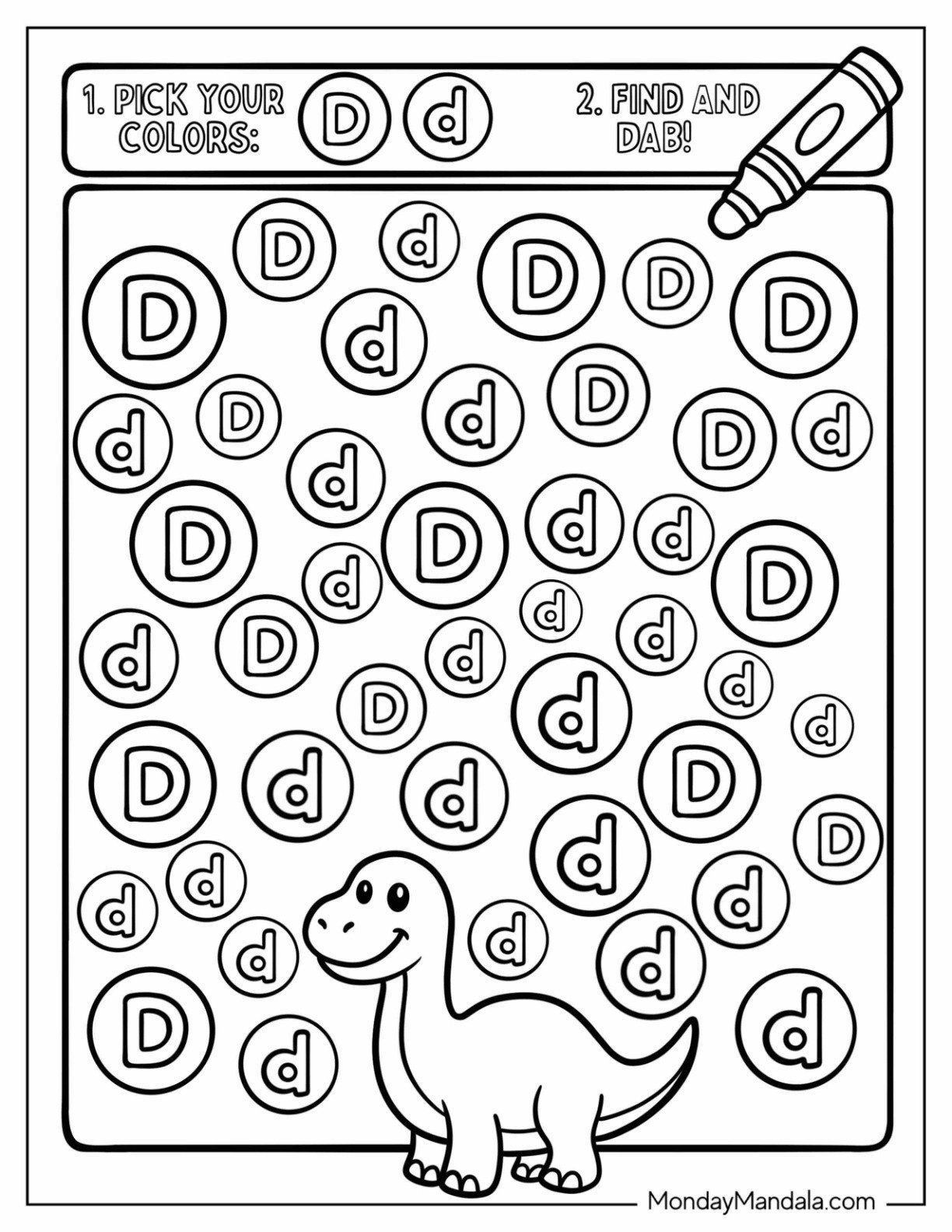 Big and Small Letter D Coloring Page Pick Your Colors Worksheet
