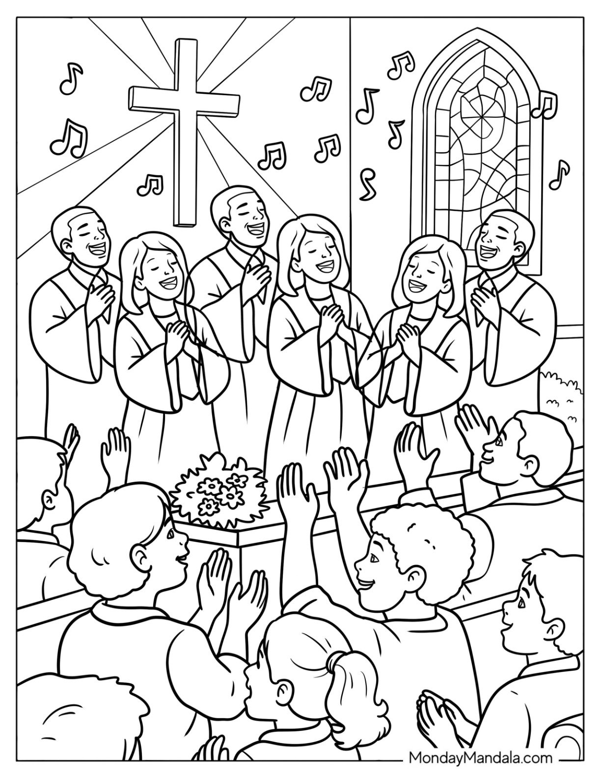 Black History Month Coloring Page of Choir Singing Gospel Music at Church