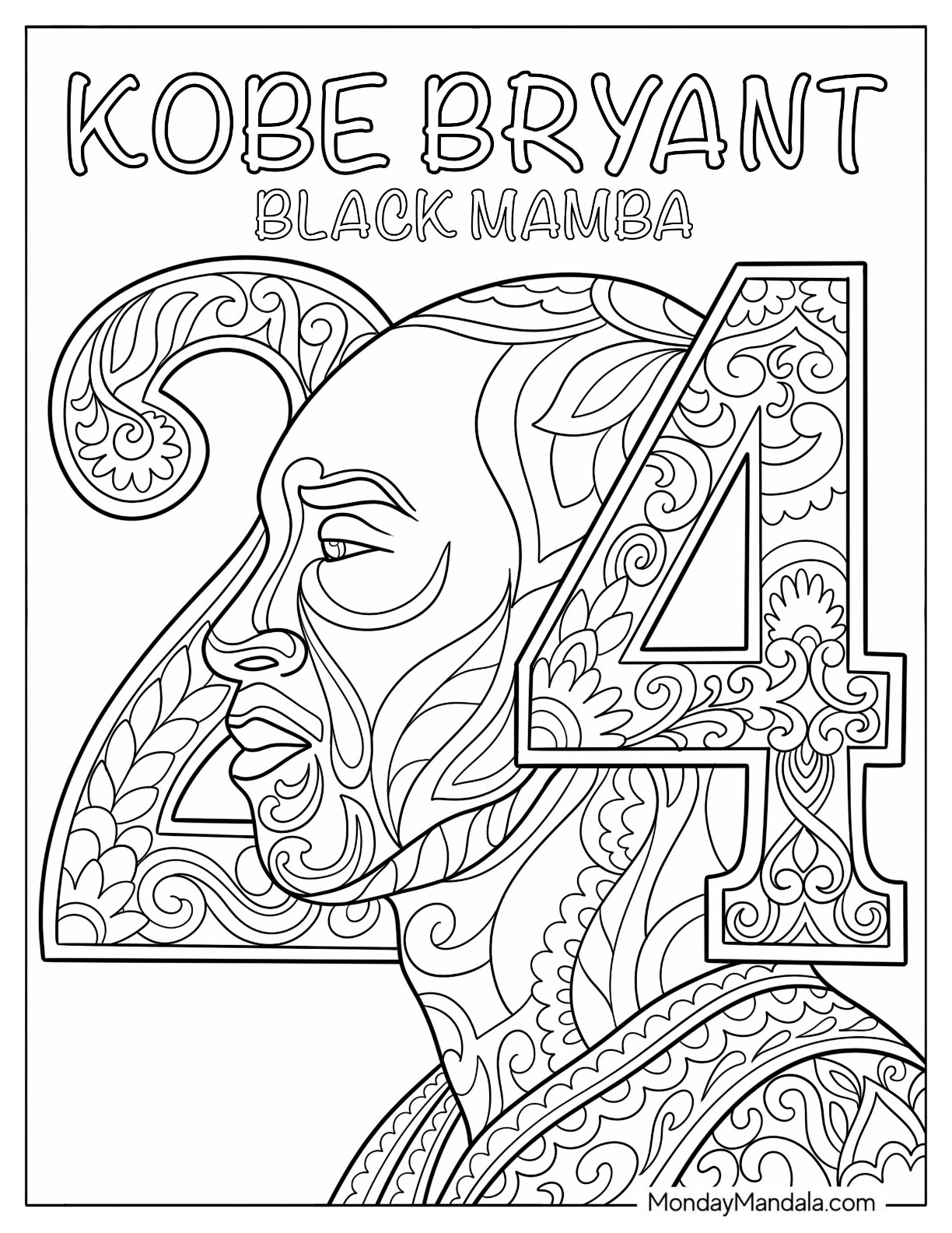 Black Mamba Basketball Player Number 24 Mandala Coloring Page