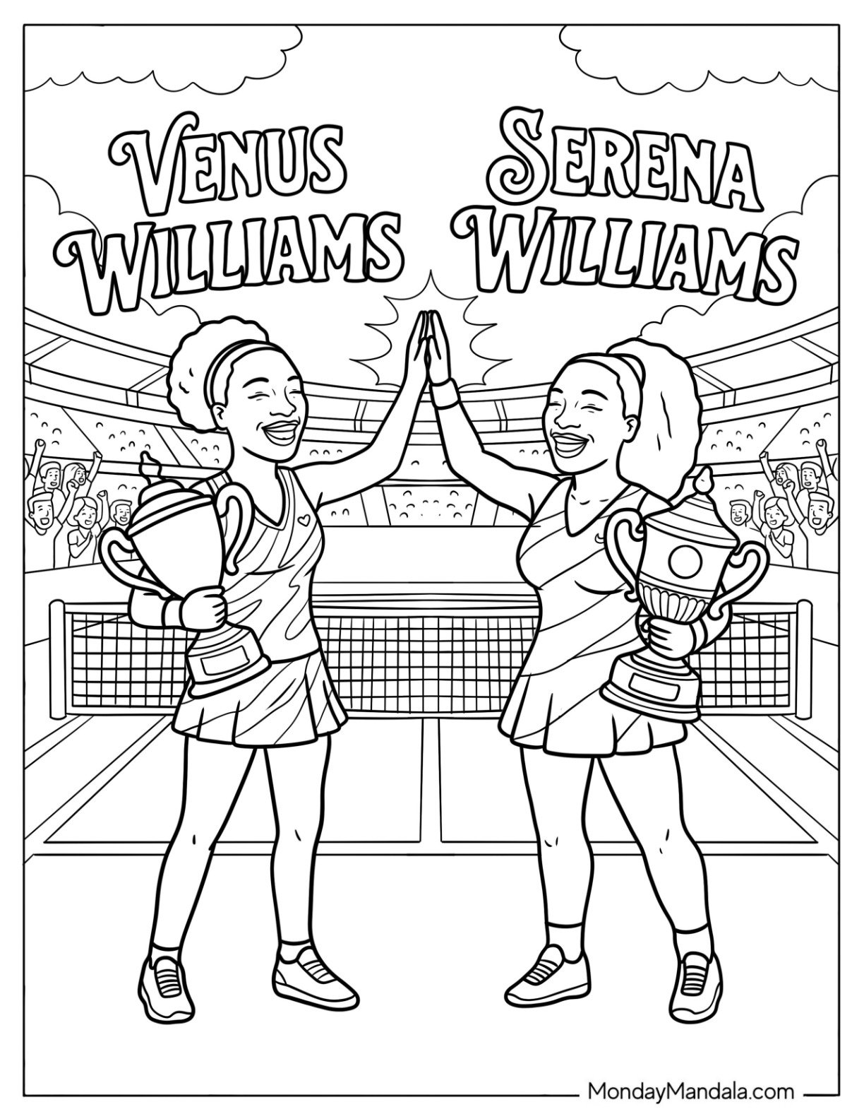 Black History Month Coloring Page of Tennis Champions Venus and Serena Williams for Kids