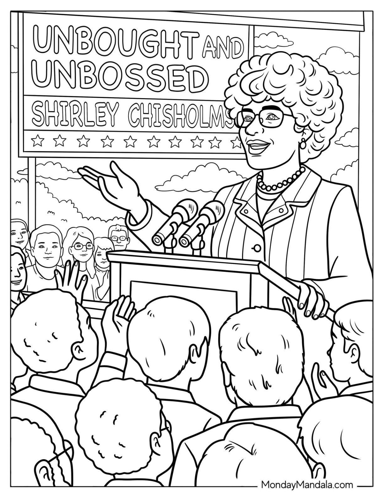 Black History Month Coloring Page of United States Representative Shirley Chisholm