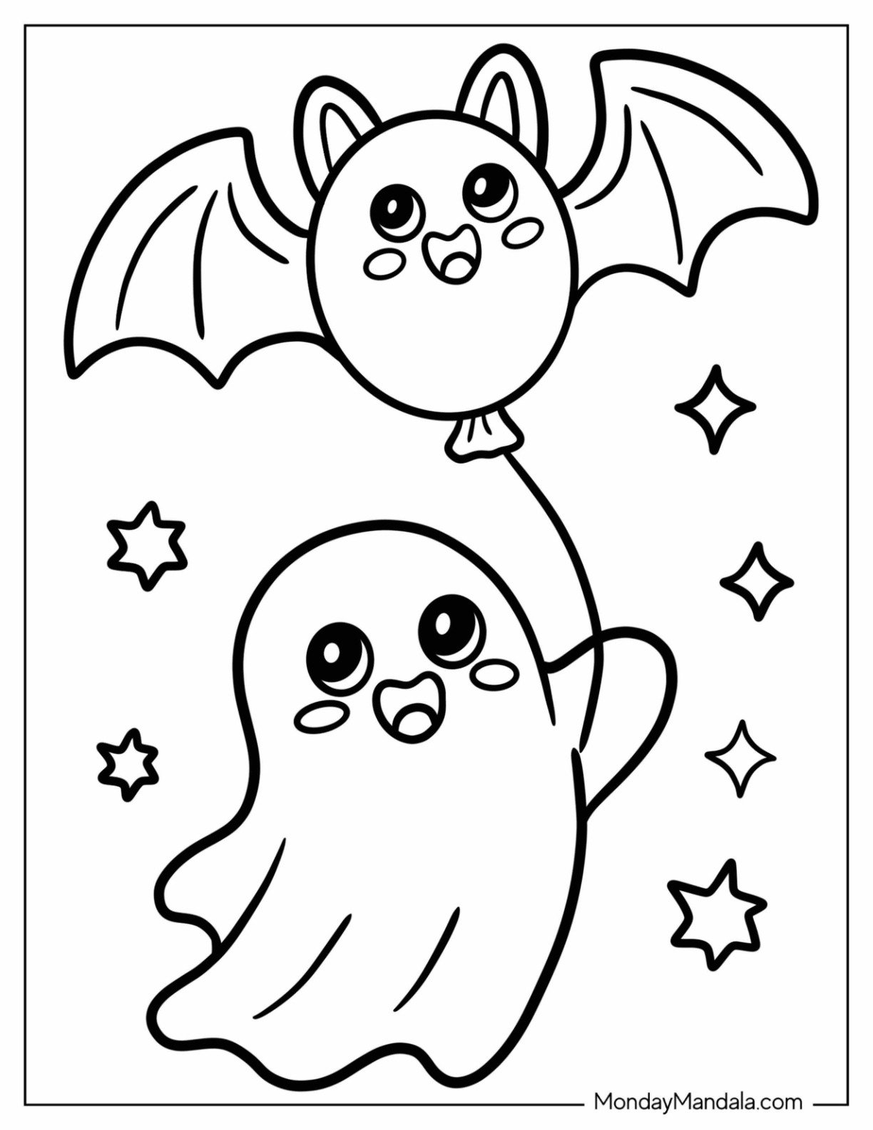 Blanket Ghost Playing with Bat Coloring Page Balloon for Preschoolers