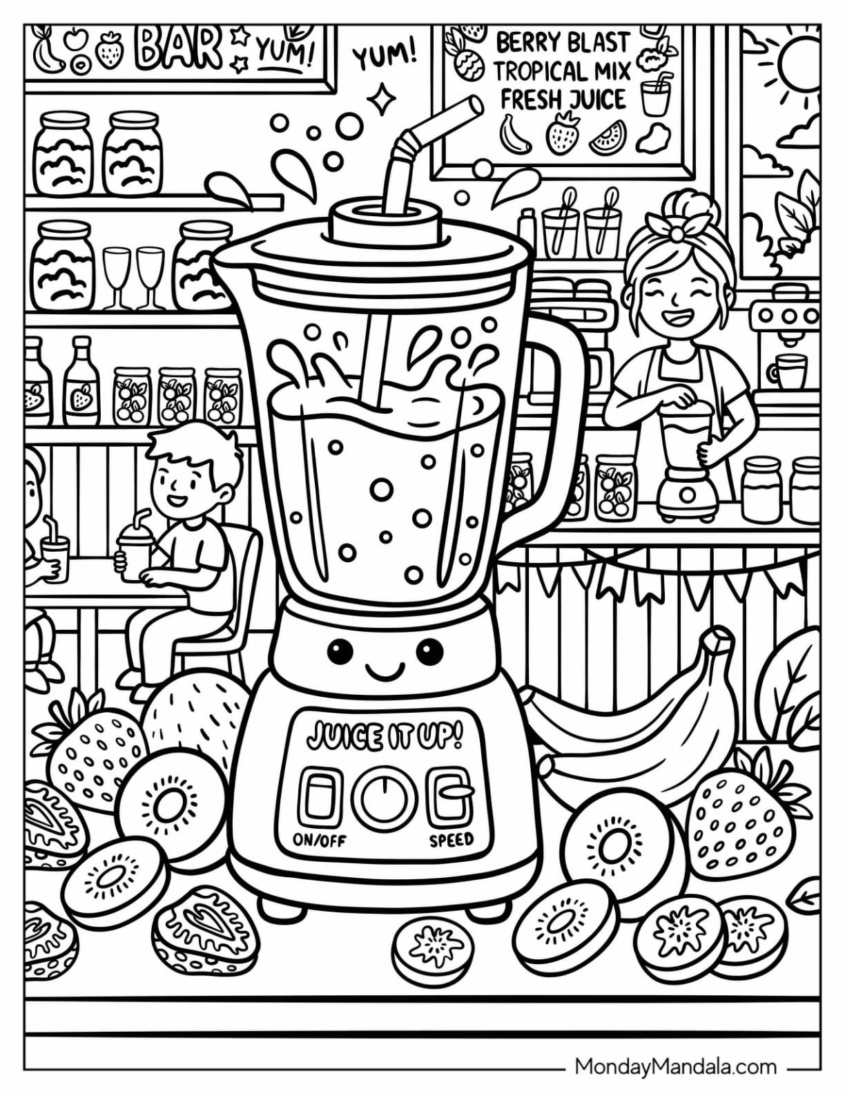 Blender Mixing Fruits for a Smoothie Coloring Sheet