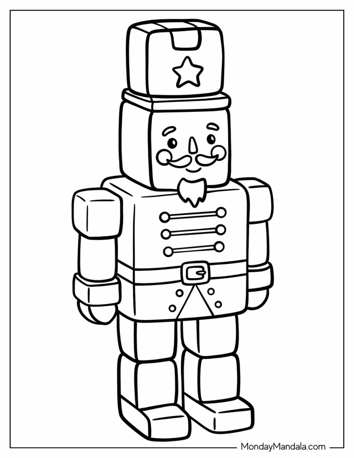Blocky Toy Nutcracker Soldier Coloring Page for Kids