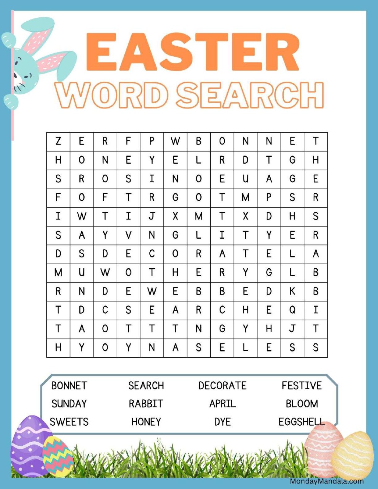 Blue Bunny Easter Word Search