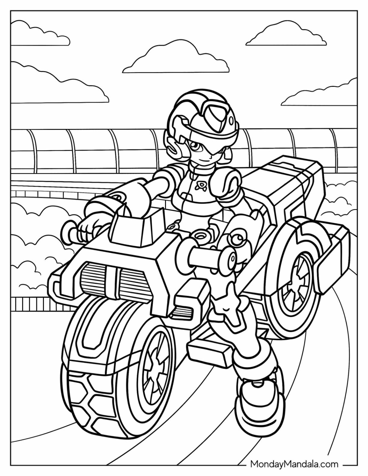 Blue Mega Man Coloring Page On The Rush Bike