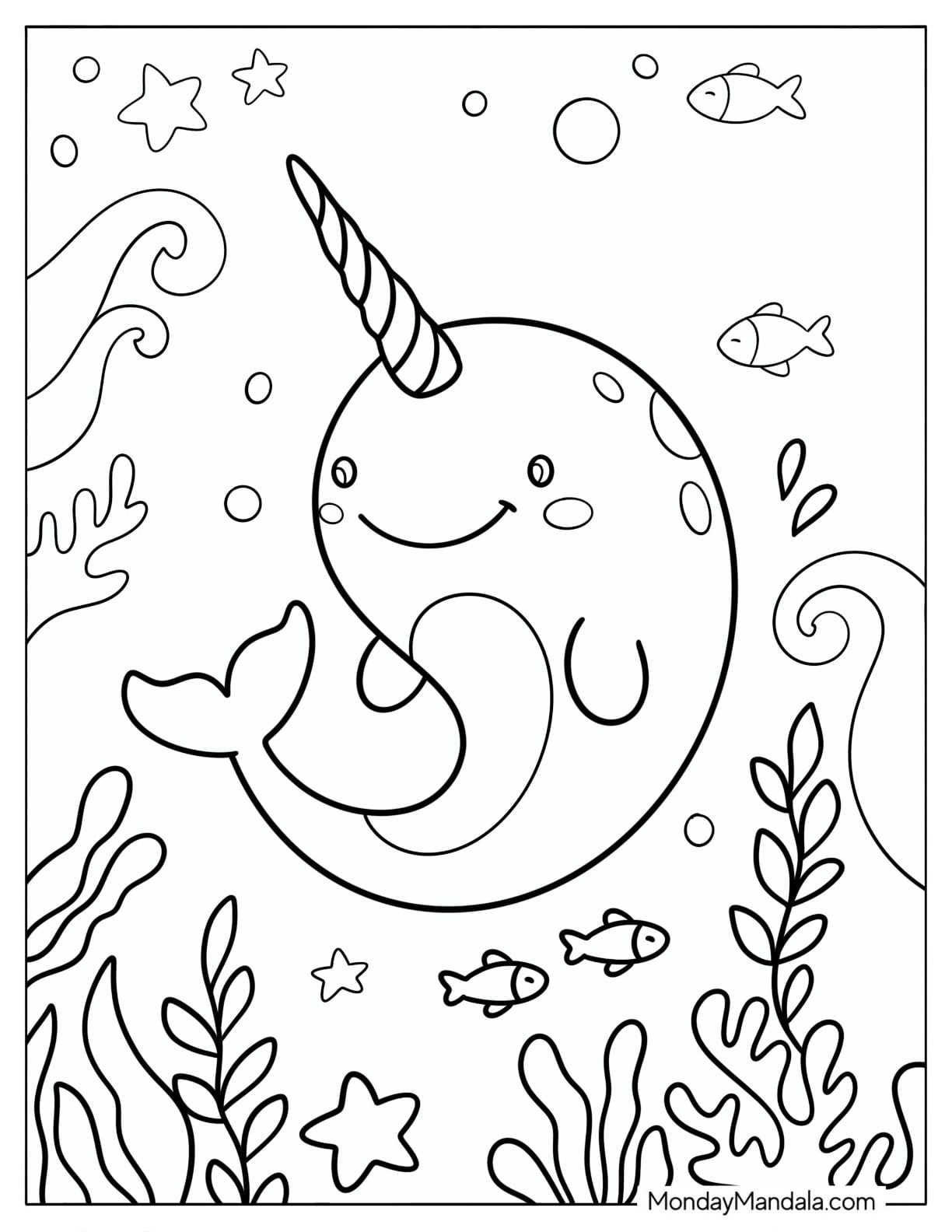 Blushing Narwhal Underwater with Fish and Corals
