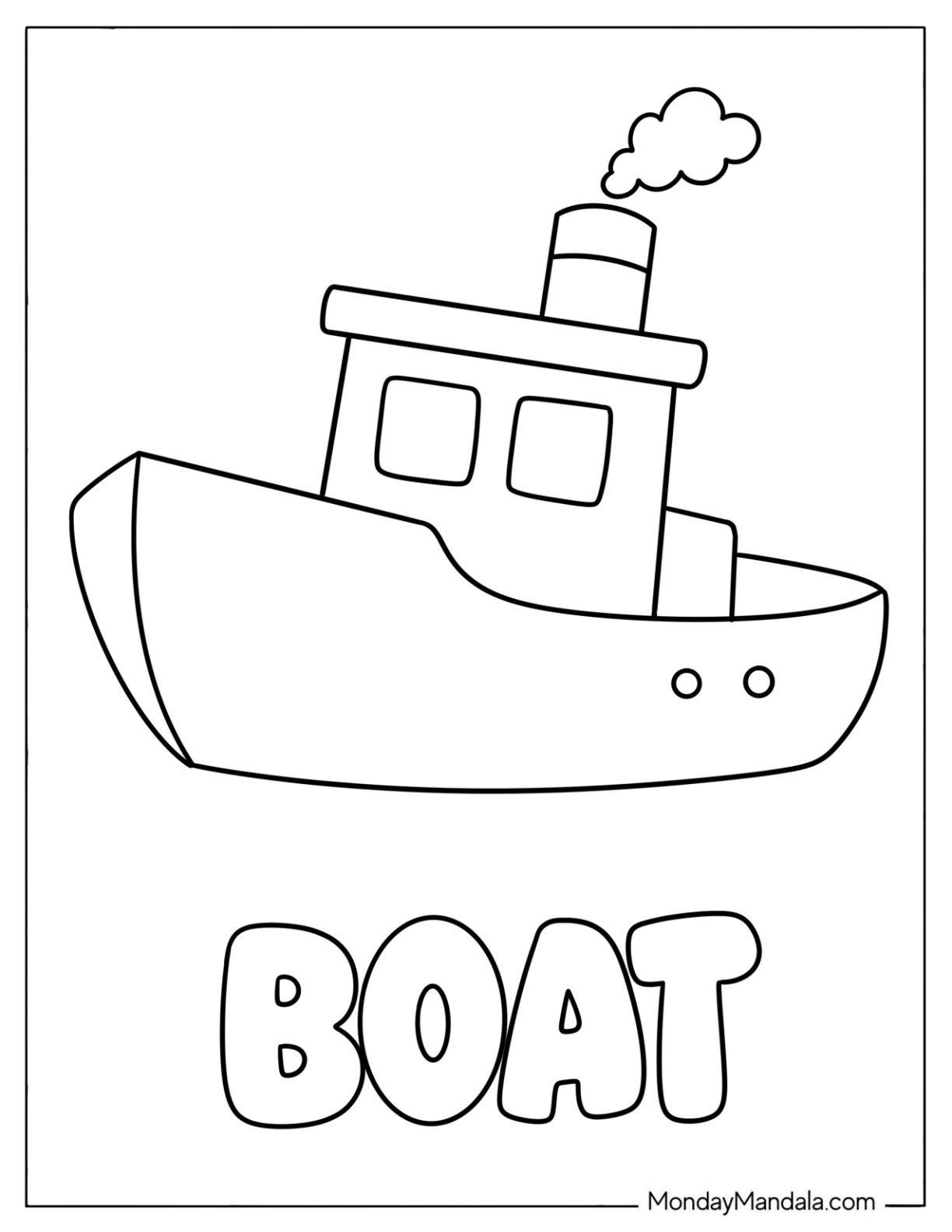 Boat Outline with Steam Coloring Page for Toddlers