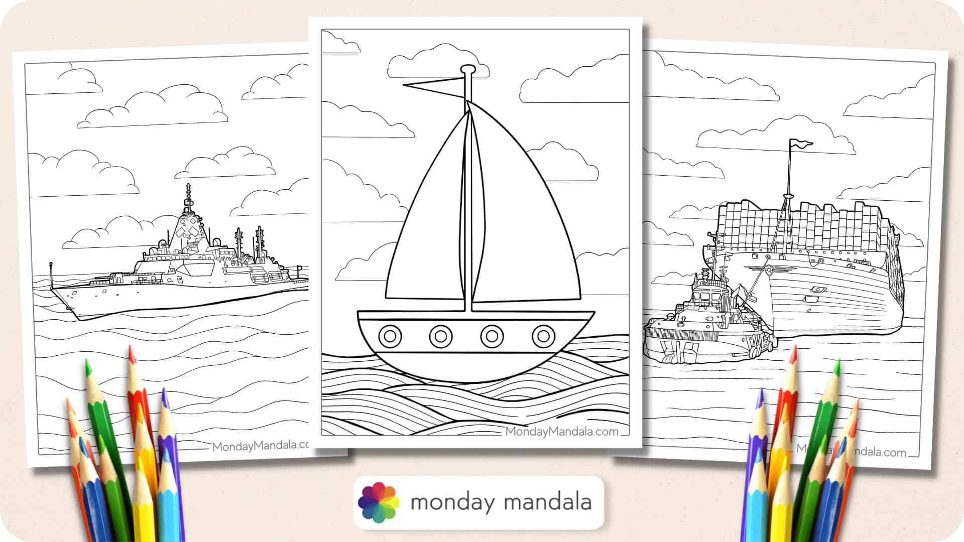 Boats and Ships Coloring Pages Featured Image