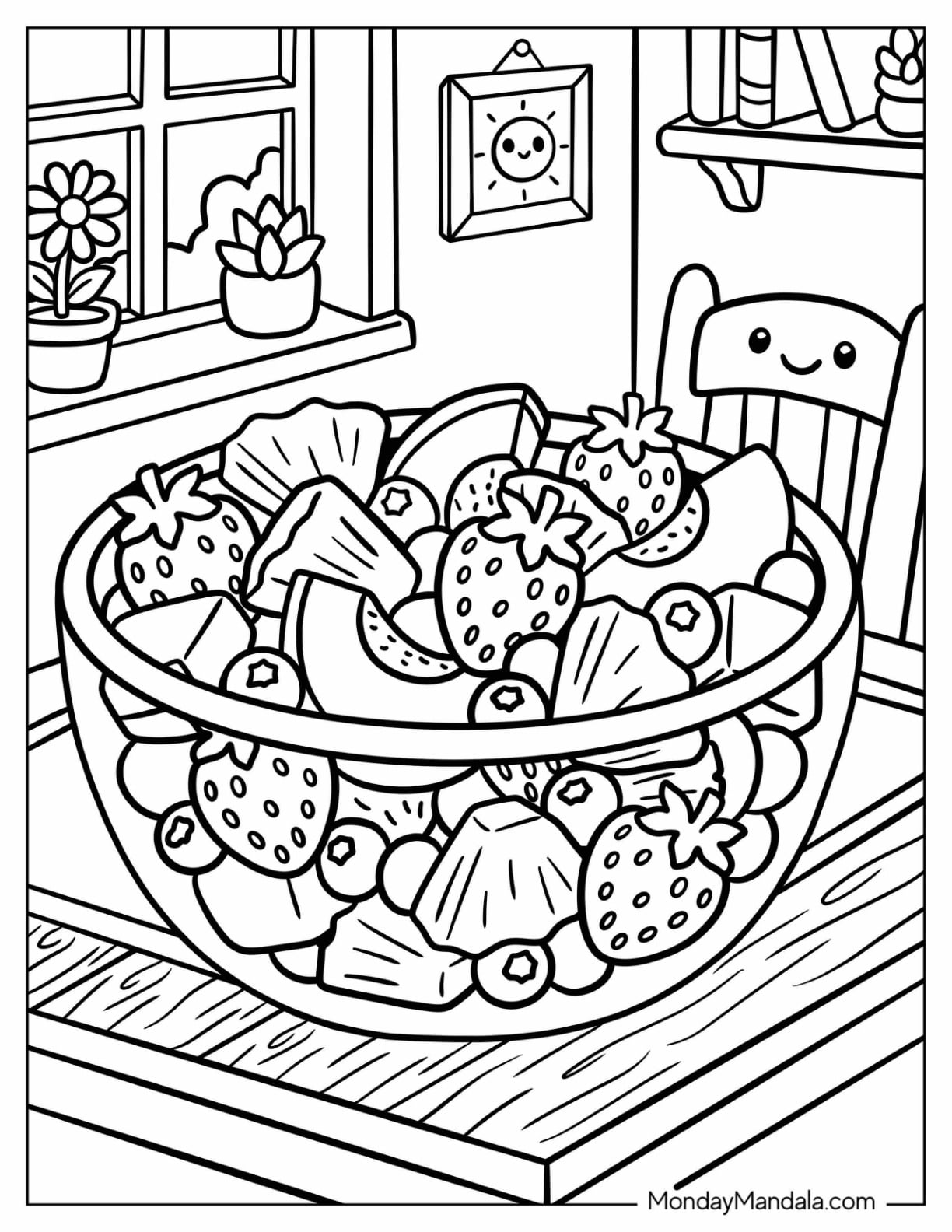 Bowl Full of Fruit Candies Coloring Page