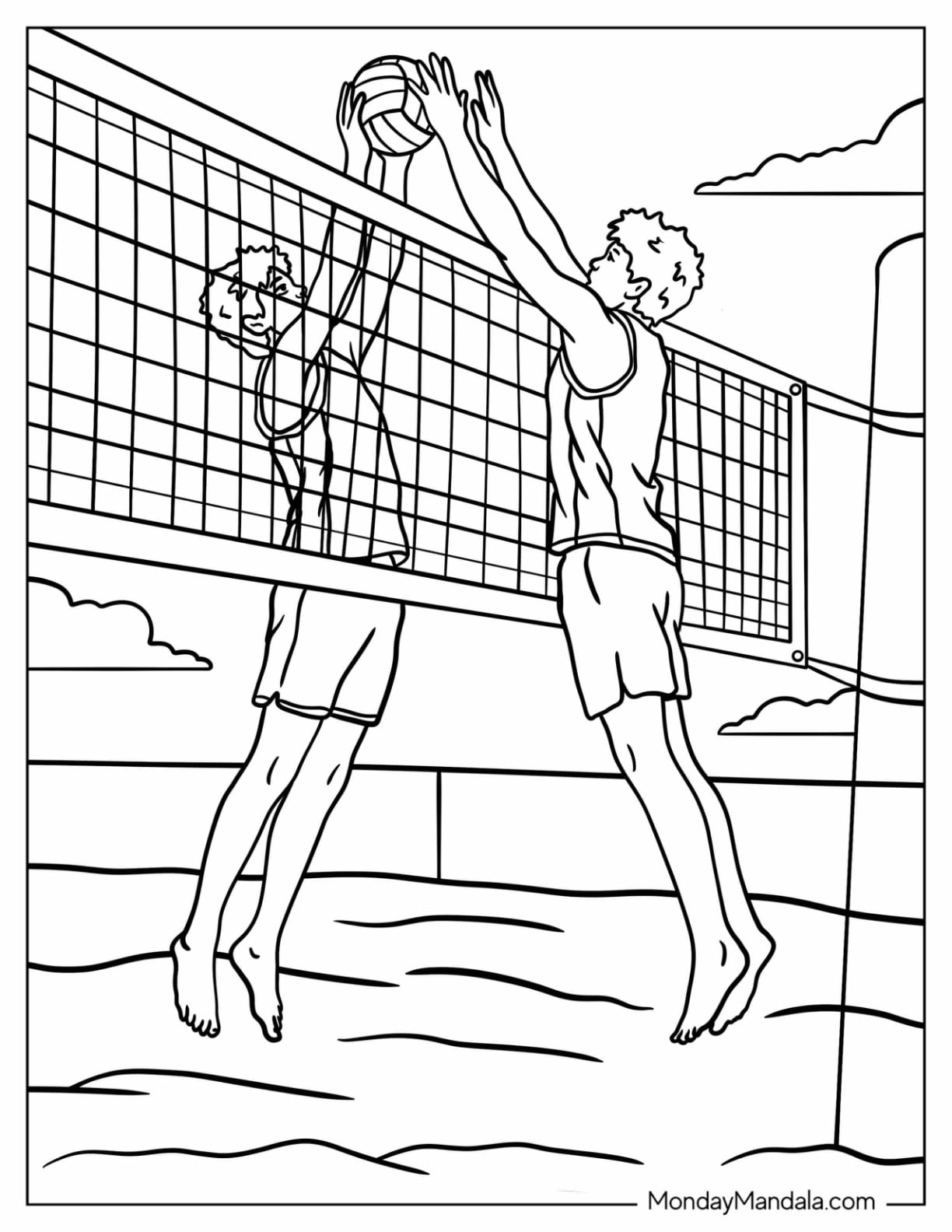 Boy Blocking Volleyball in the Air Coloring Page