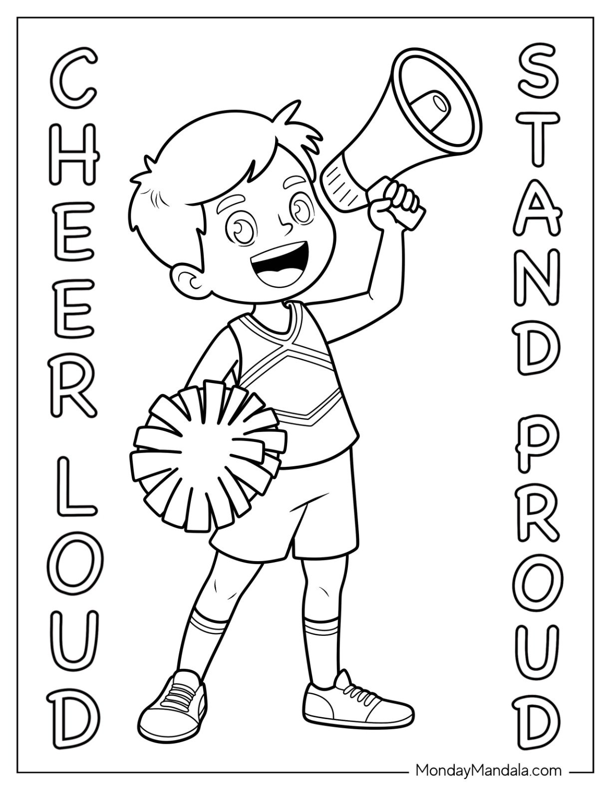 Cheerleading Coloring Page Of Boy Cheerleader with Megaphone For Kids