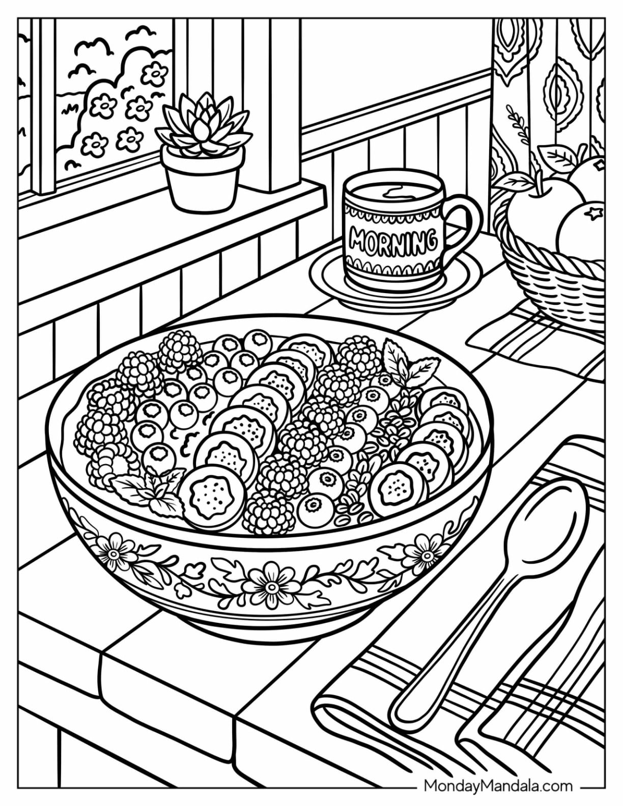 Breakfast Bowl of Overnight Oats with Fruits Coloring Sheet