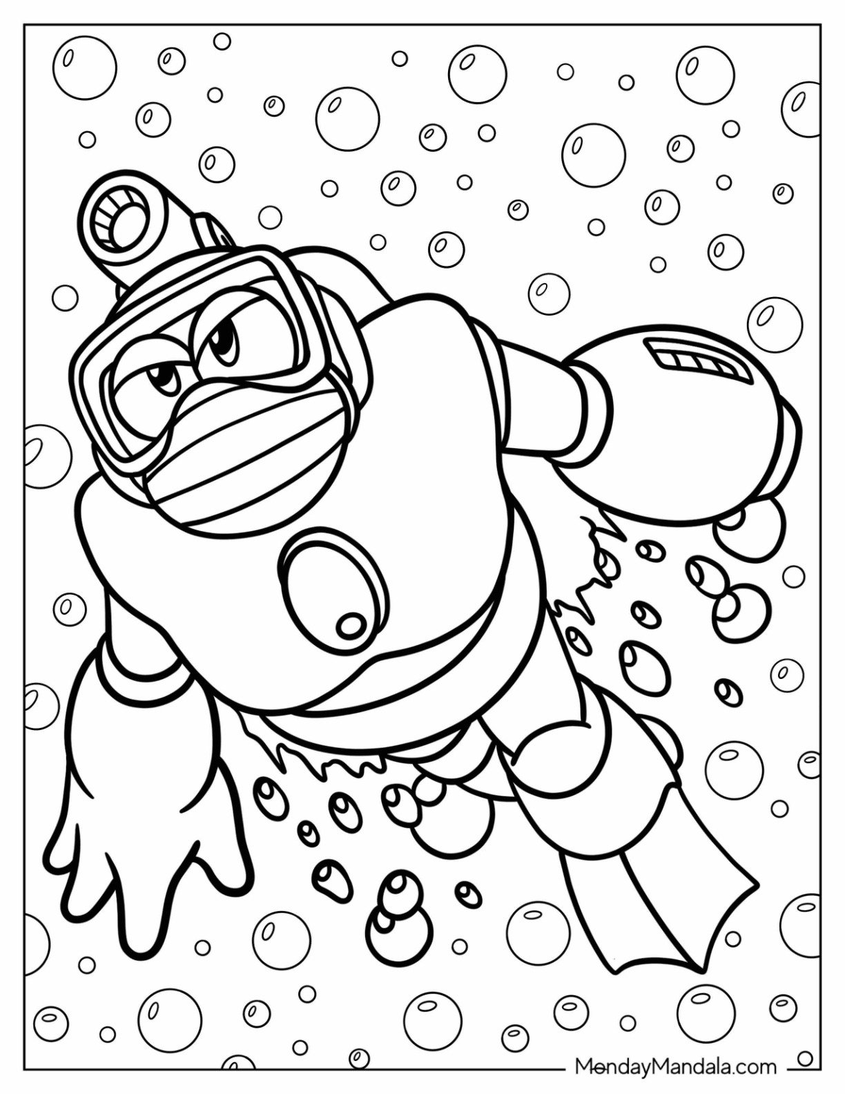 Mega Man Coloring Page Of Bubble Man Swimming Underwater