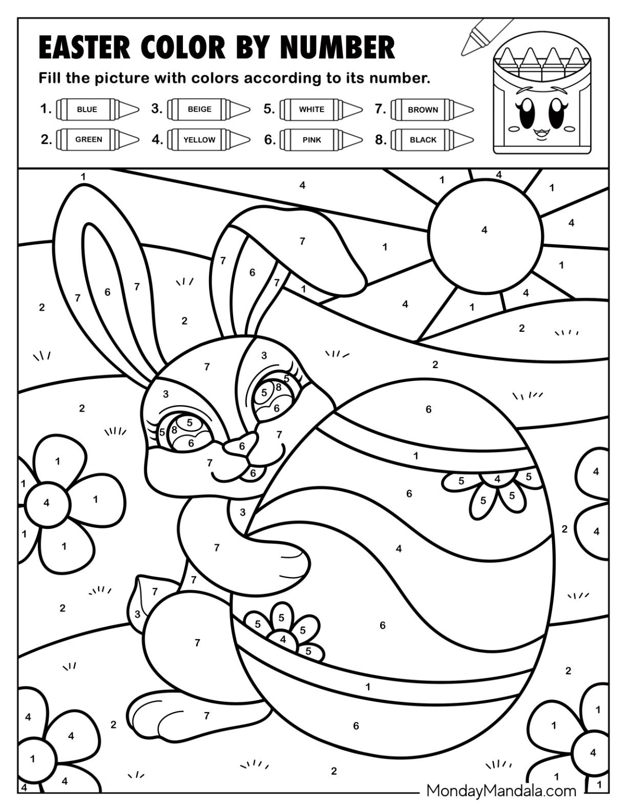 Bunny Holding a Huge Easter Egg Color by Number for Kids