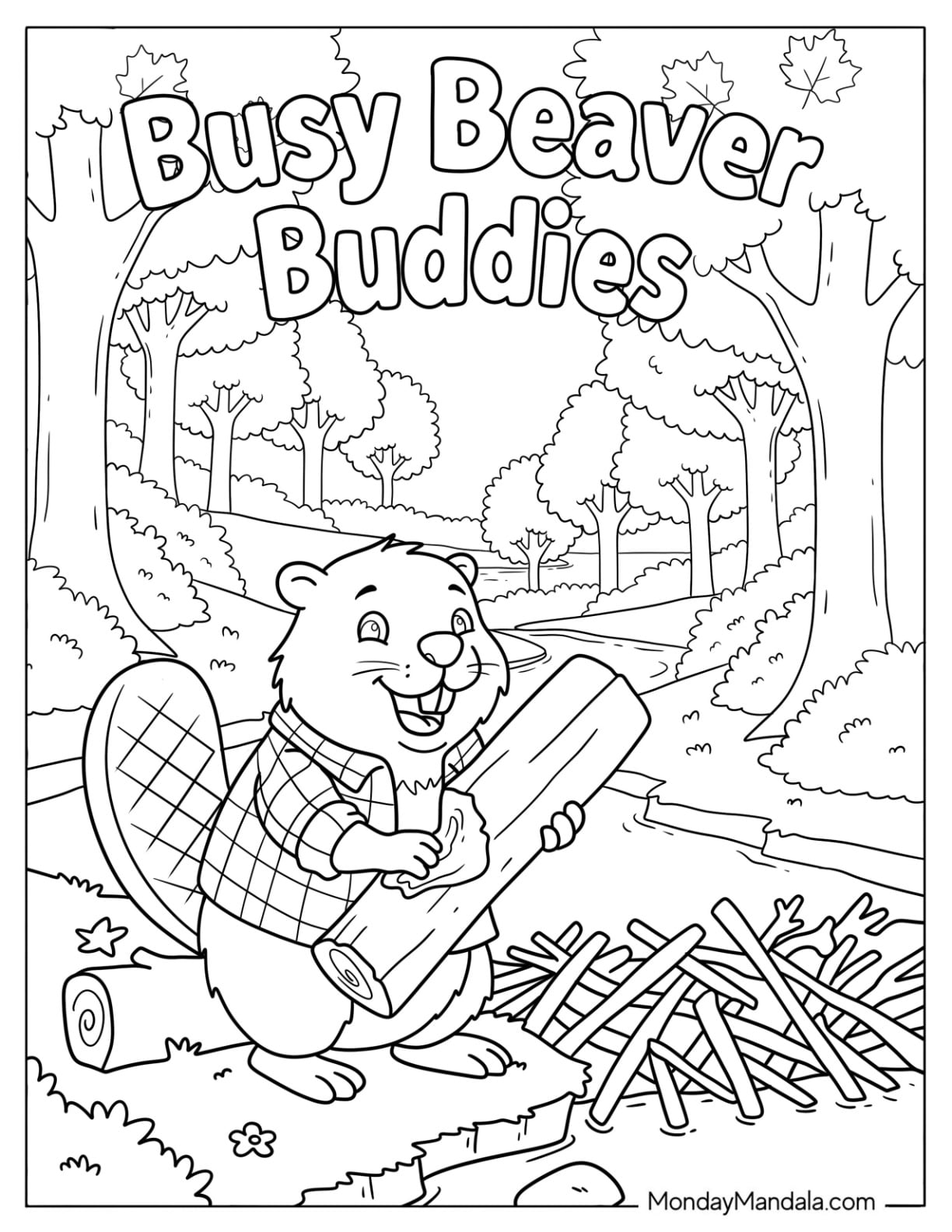 Busy Beaver Building a Dam in Canada Coloring Page
