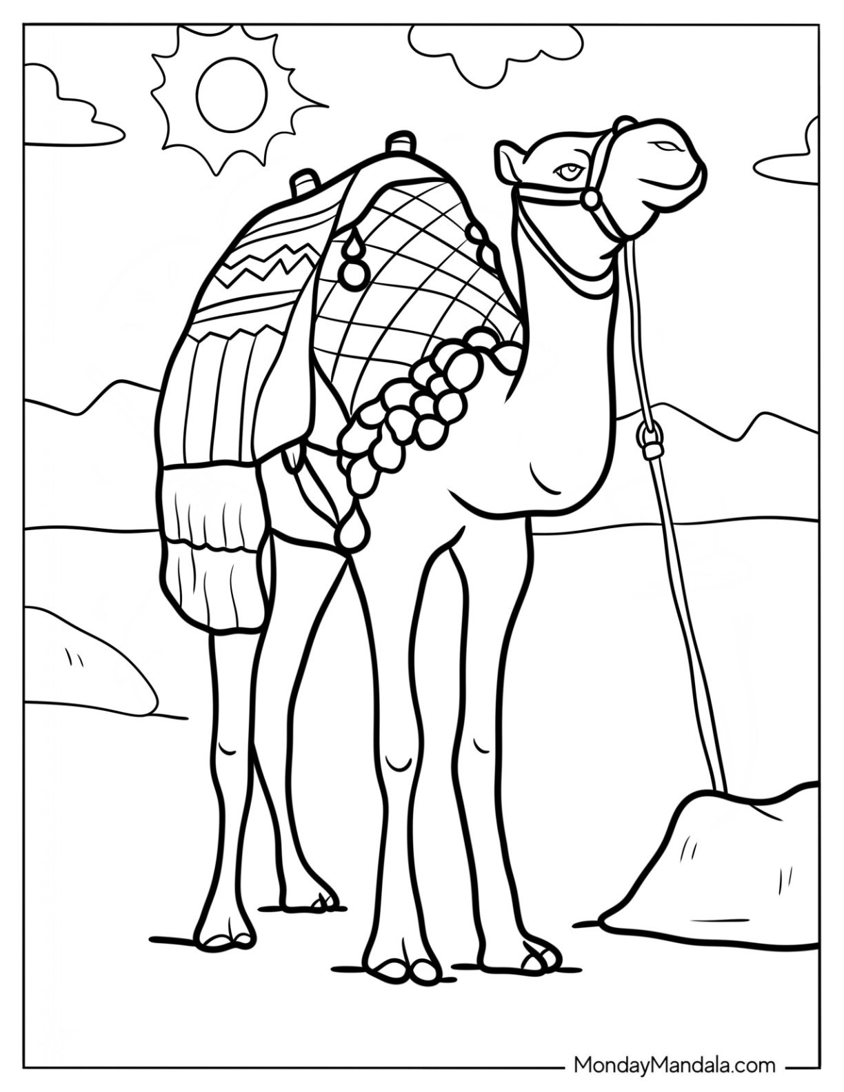 Camel Coloring Page Traveling In The Desert