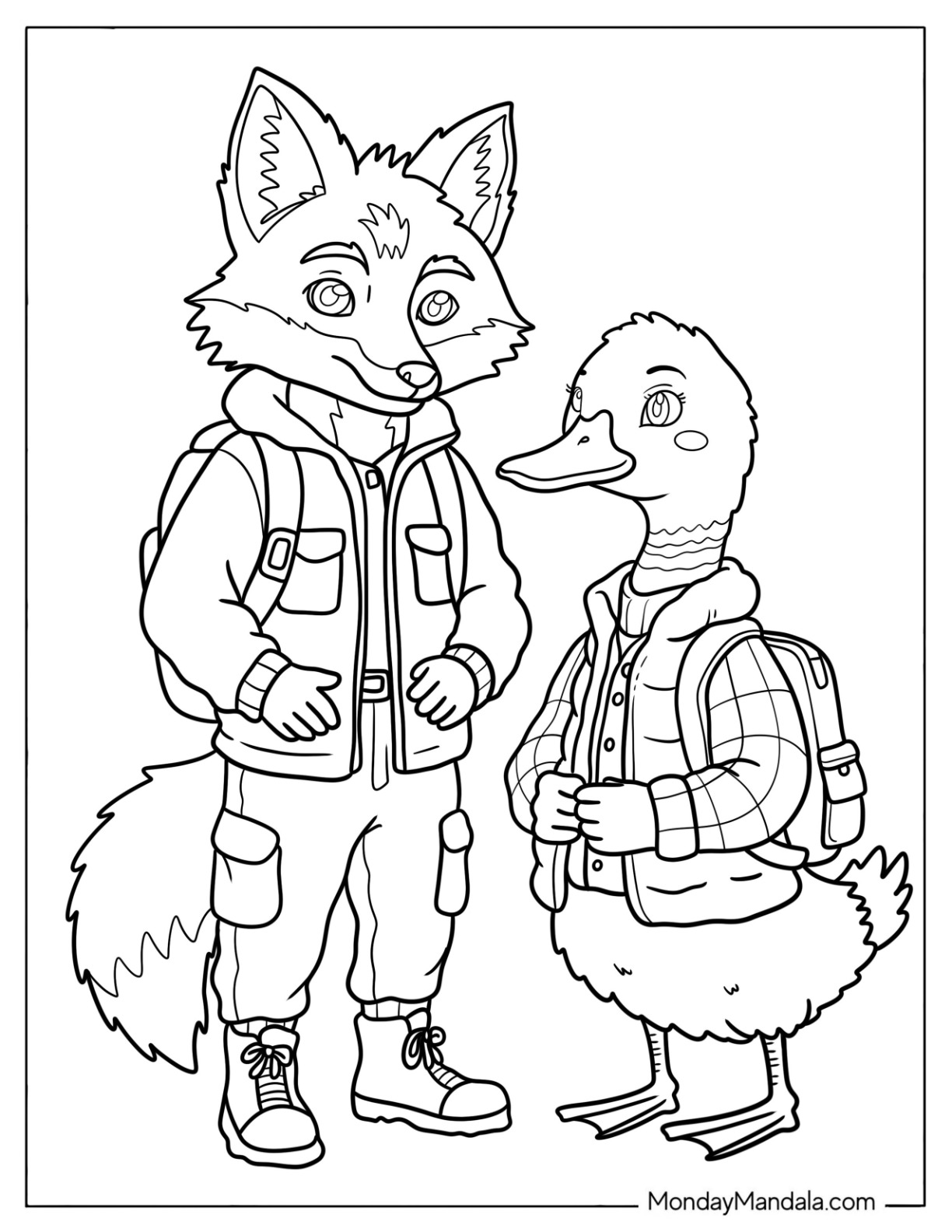 Canada Coloring Page of Wilderness Fox and Goose Explorers