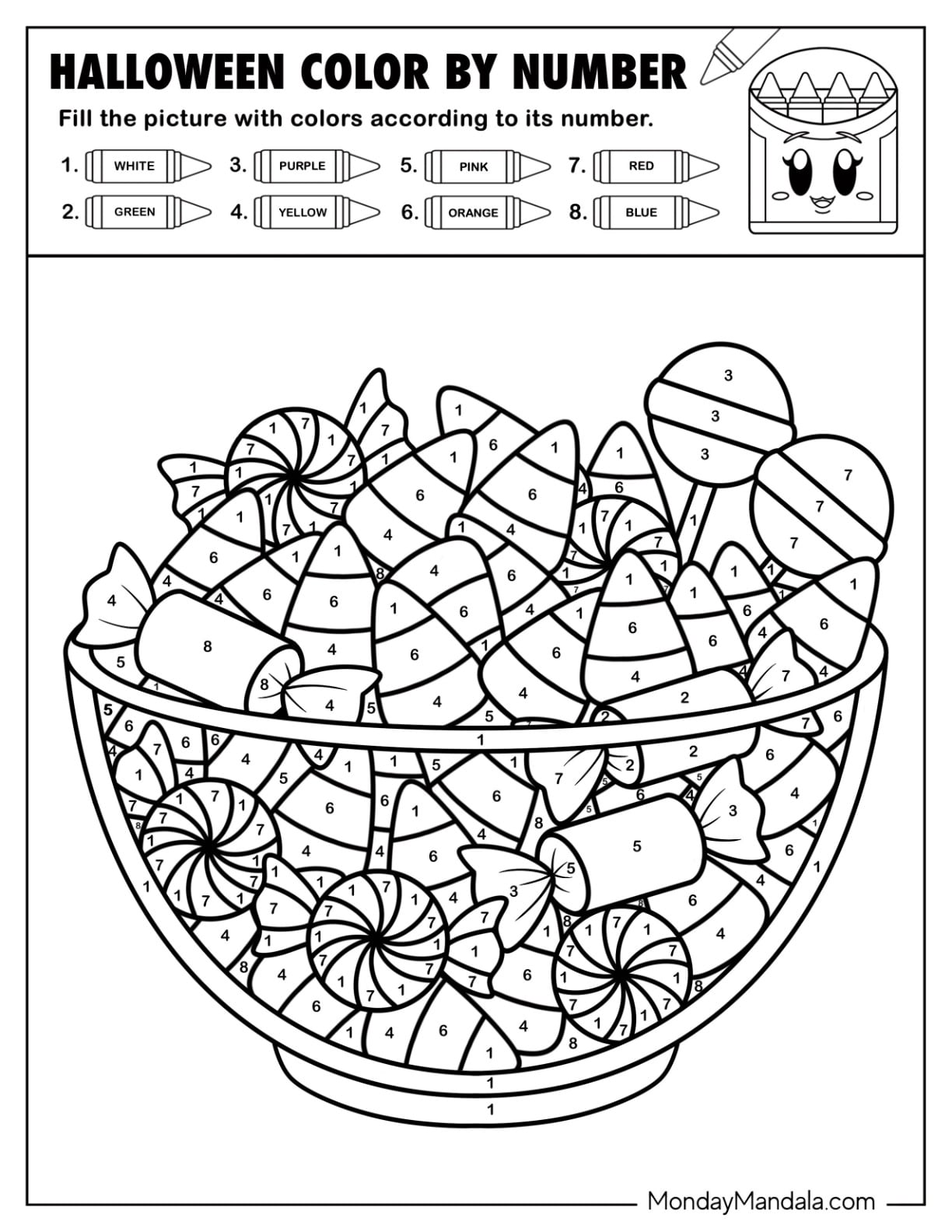 Candy Bowl Halloween Color by Number for Kids