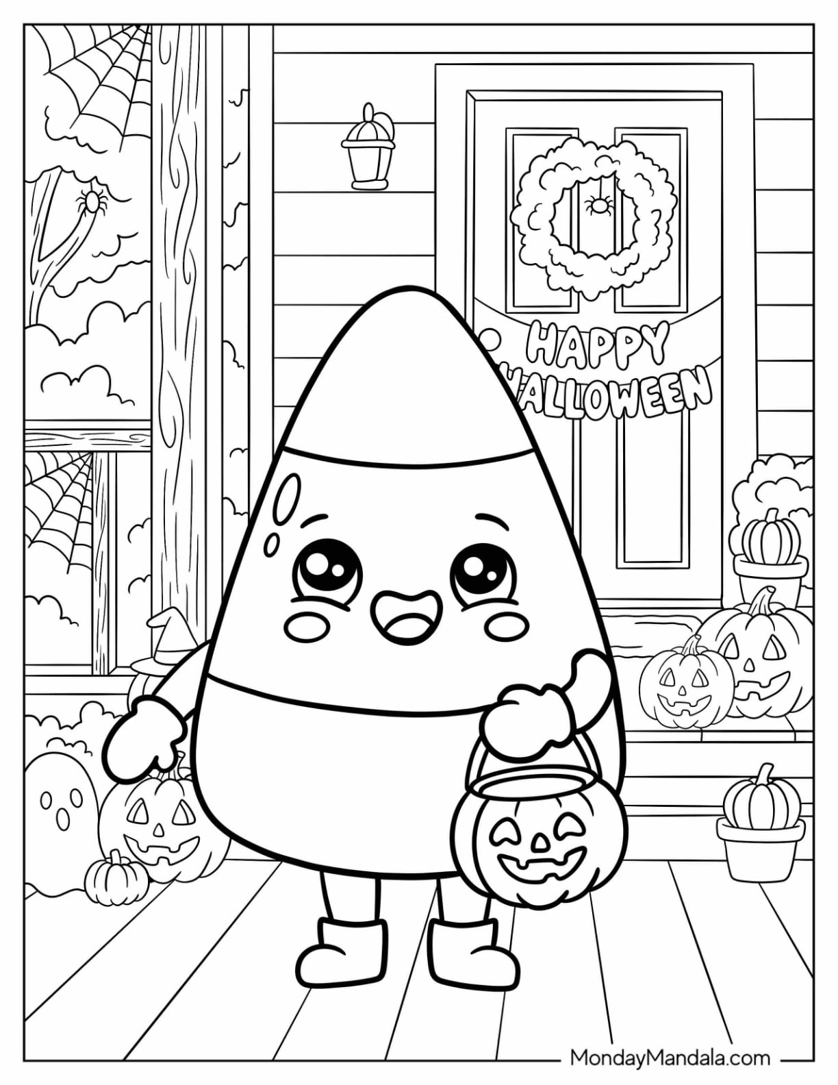 Candy Corn Trick or Treating Coloring Sheet