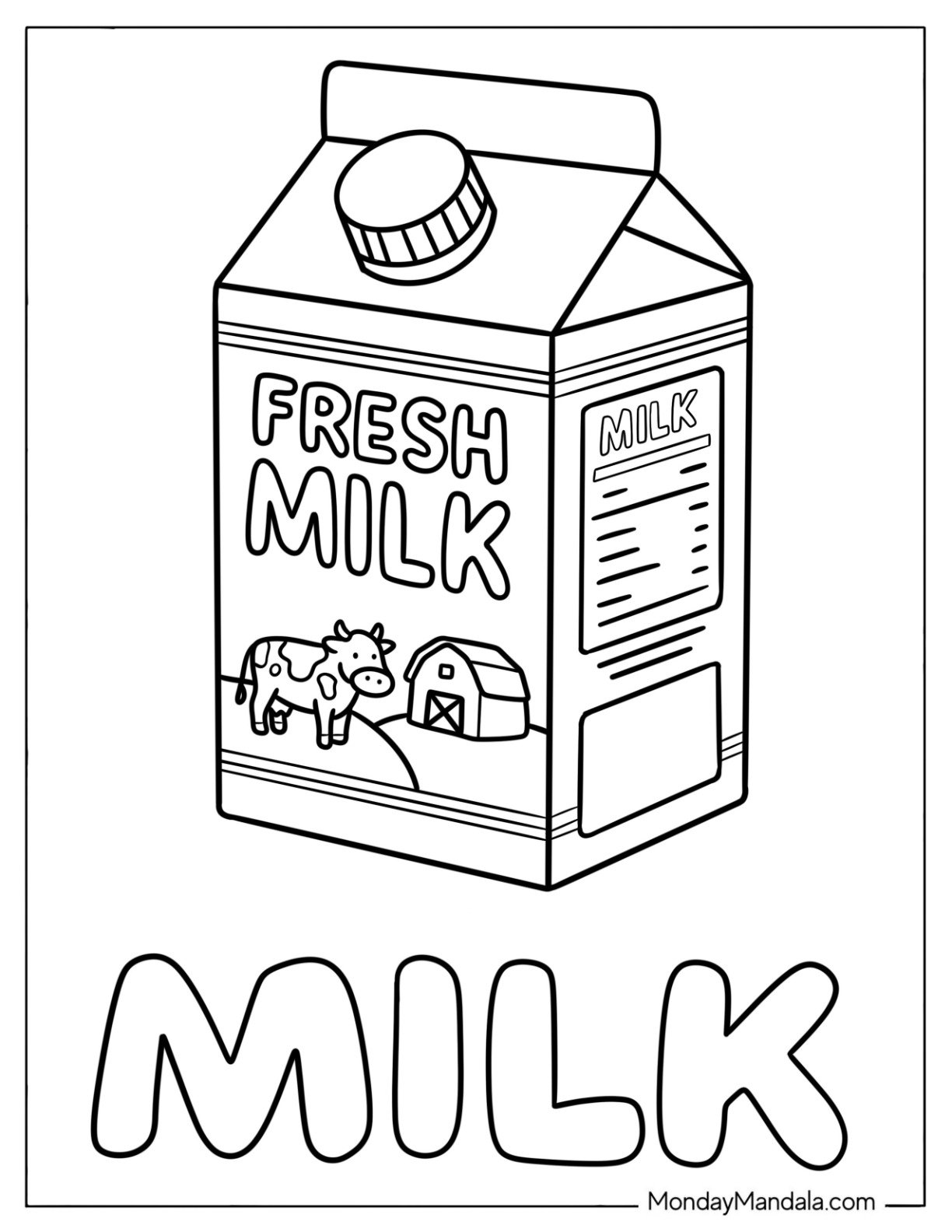 Carton of Milk Coloring Page for Toddlers