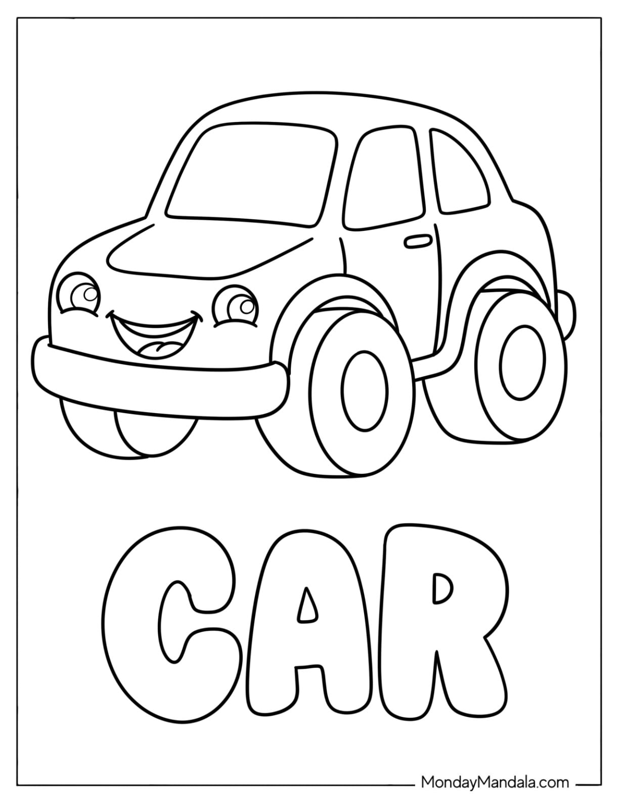 Cartoon Car Outline Coloring Page for Toddlers