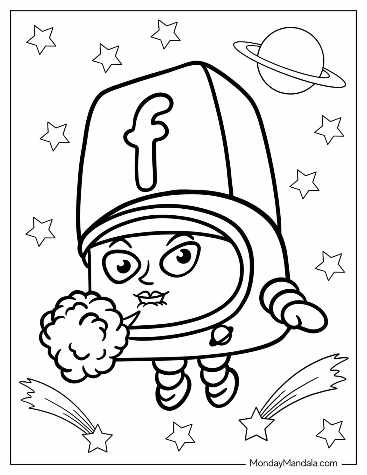 Cartoon Letter F Coloring Page For Kids