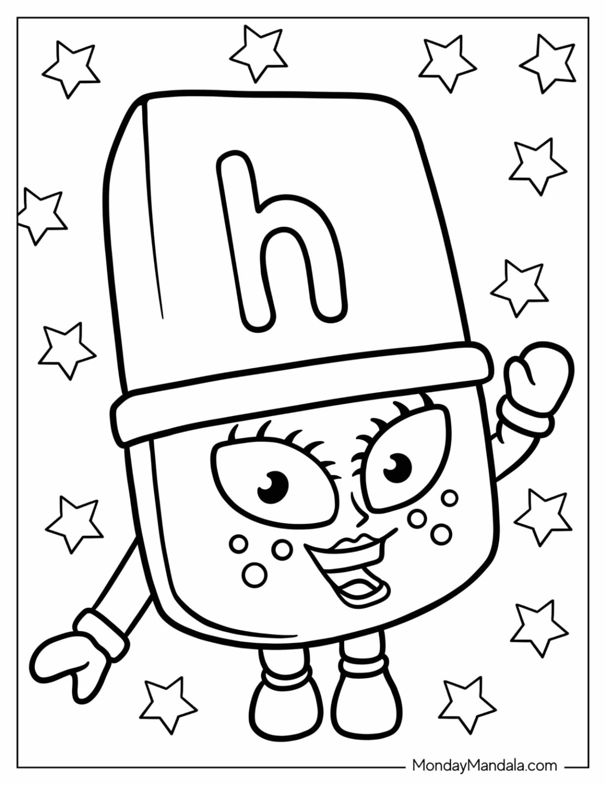 Cartoon Letter H Coloring Page Waving For Kids