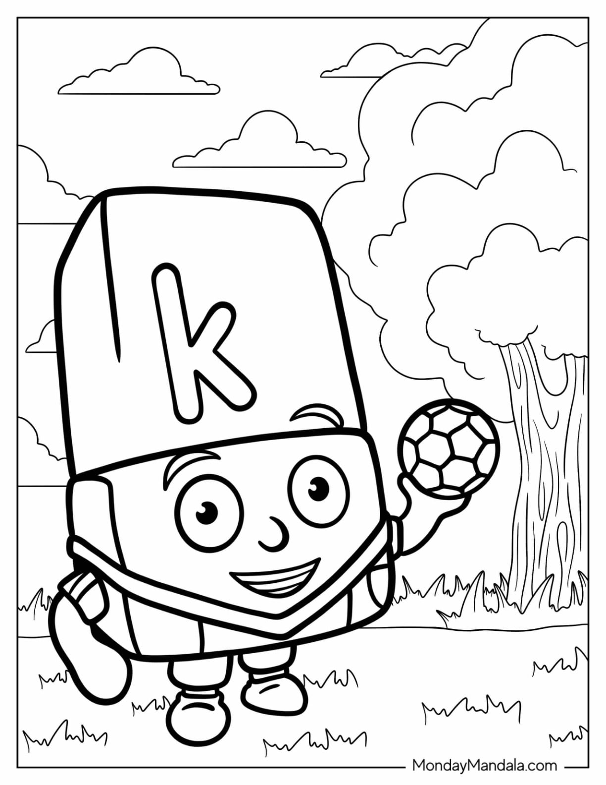 Alphablock Letter K Coloring Page Holding Ball In The Field