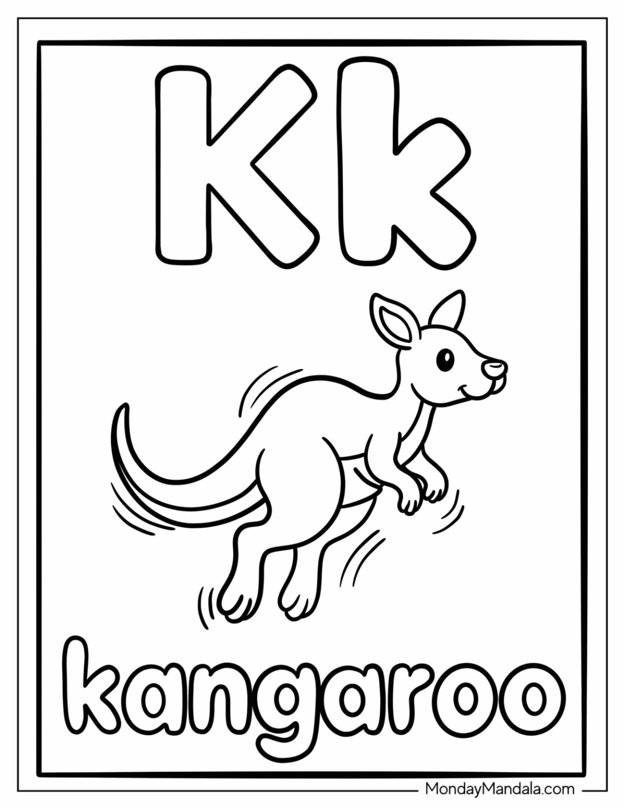 Cartoon Letter K Coloring Page for Kangaroo Flashcard for Kids